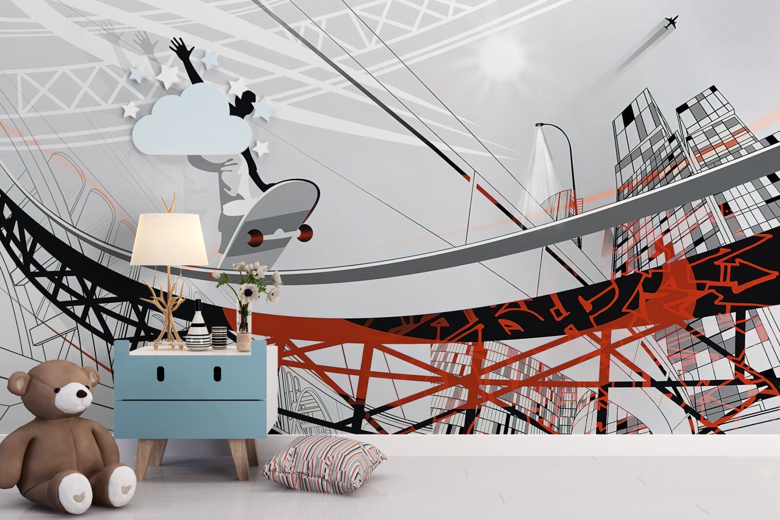 Fototapeta młody mężczyzna jeździ na deskorolce