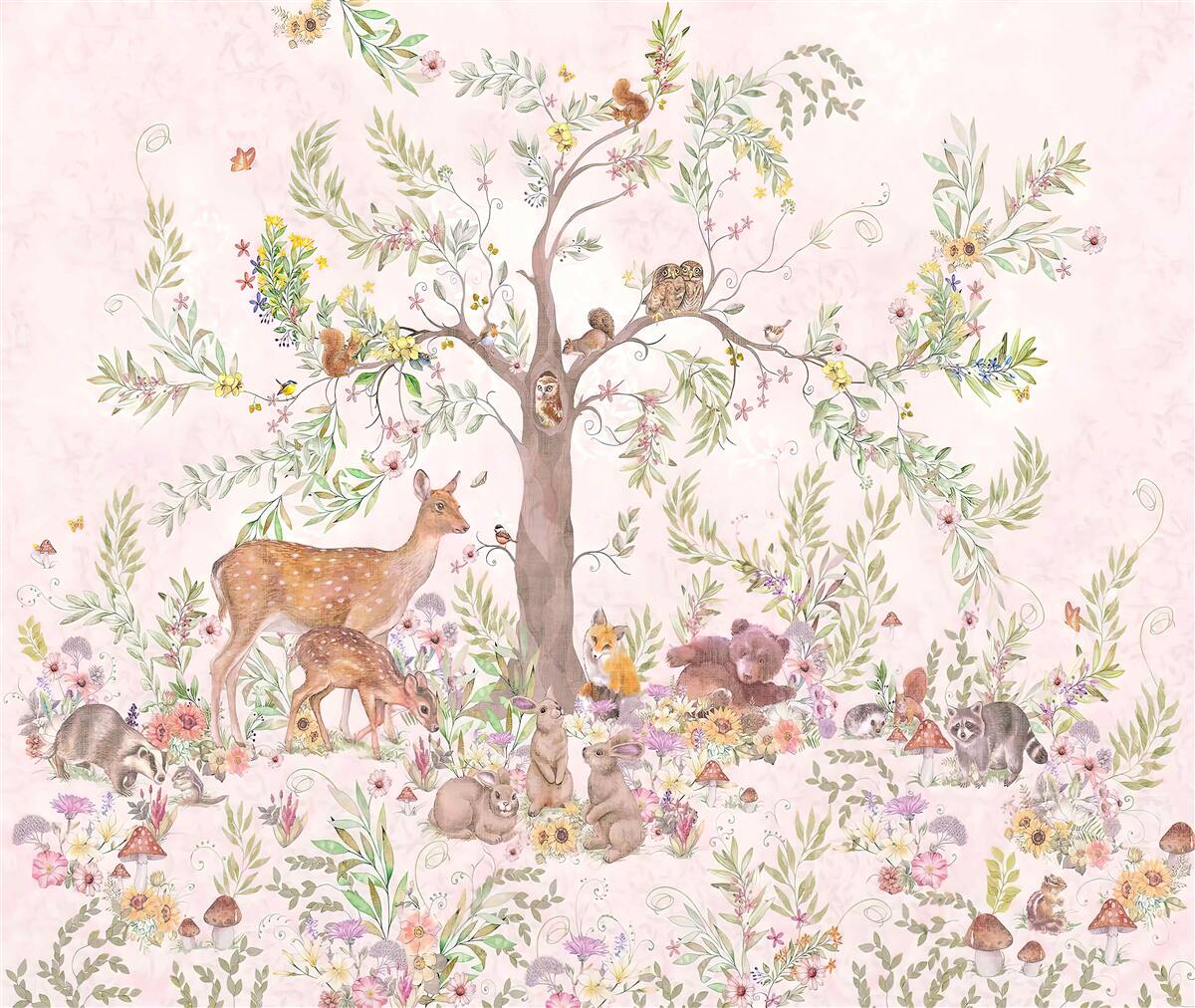 Fototapeta pod drzewem znajdują się zwierzęta