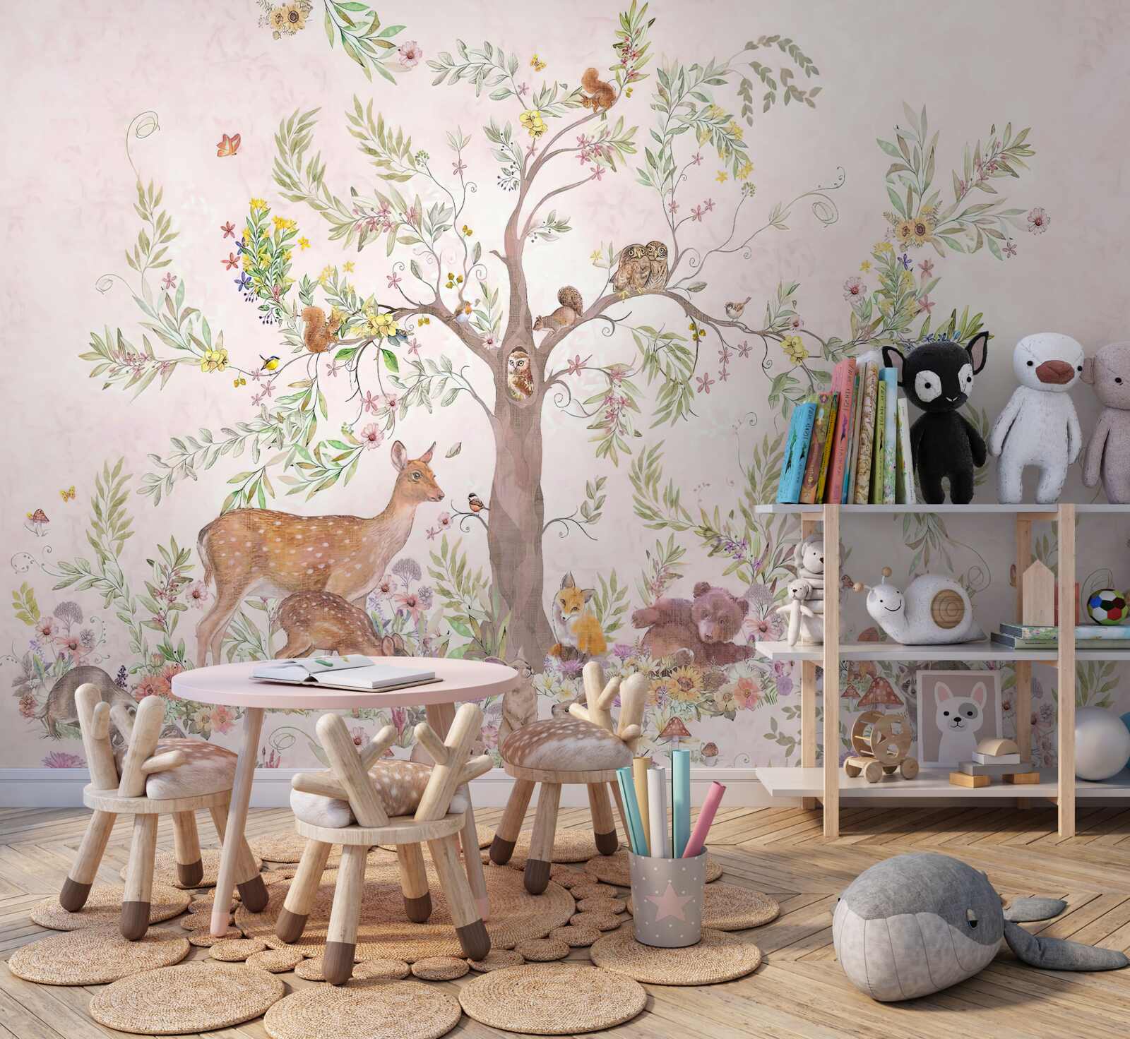 Fototapeta pod drzewem znajdują się zwierzęta