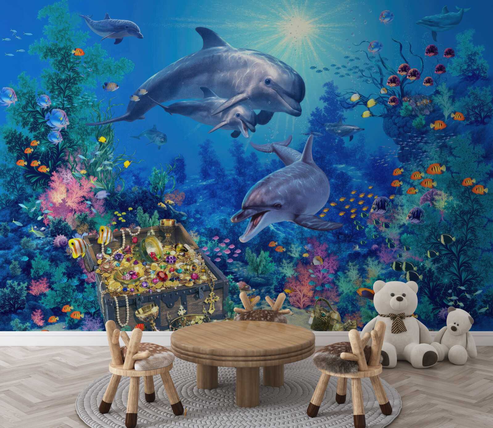 Fototapeta grupa delfinów w środowisku podwodnym