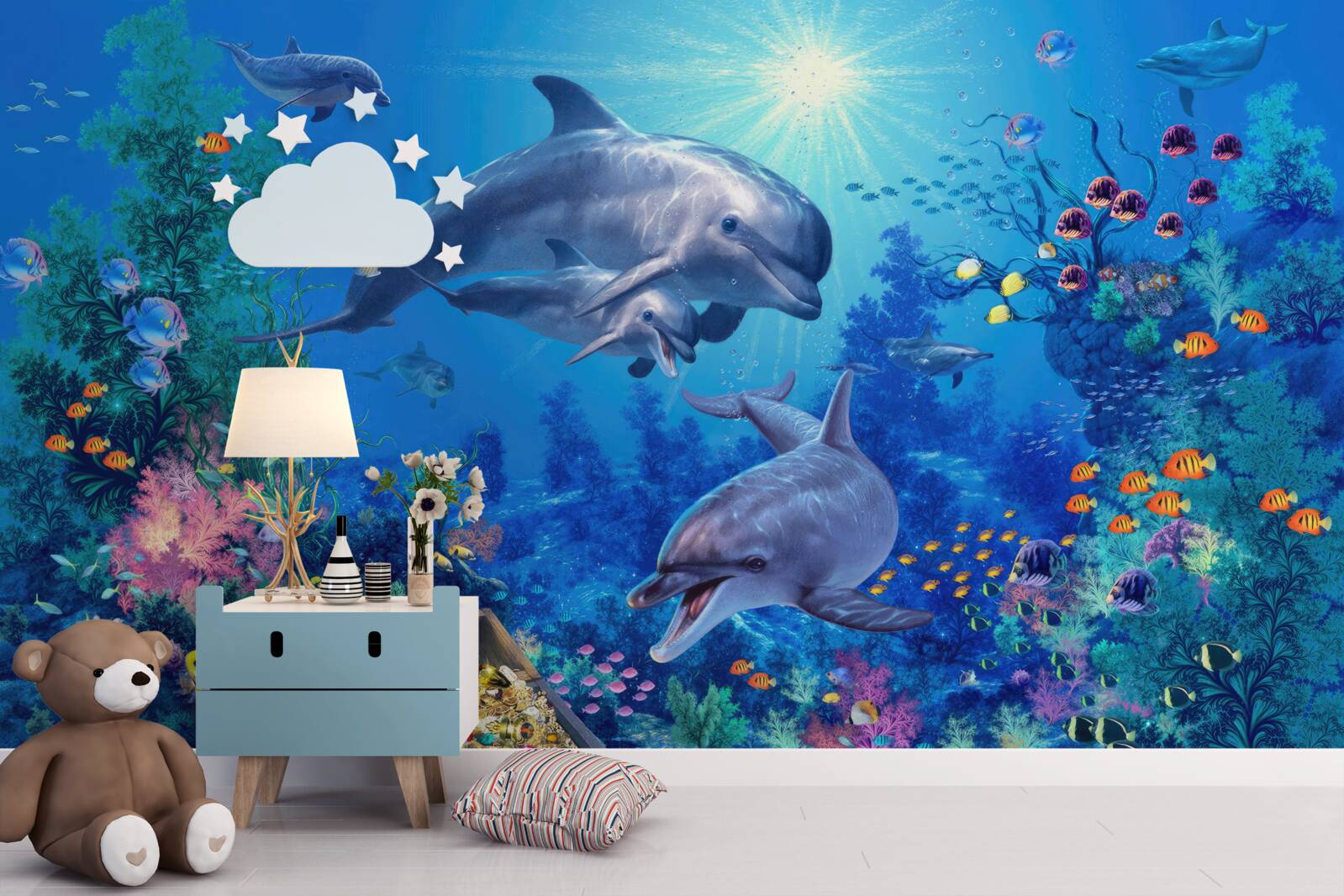 Fototapeta grupa delfinów w środowisku podwodnym