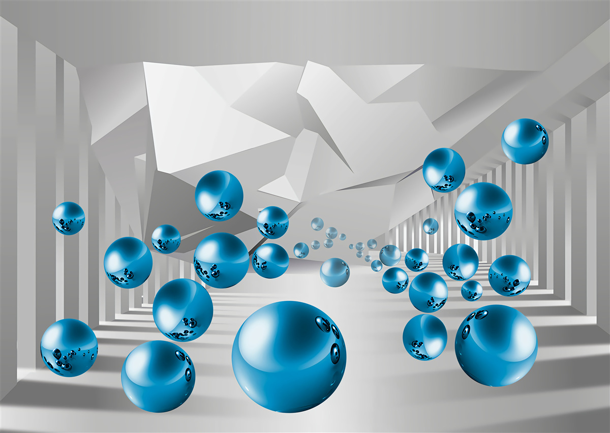 Fototapeta wolumetryczne niebieskie kulki na korytarzu
