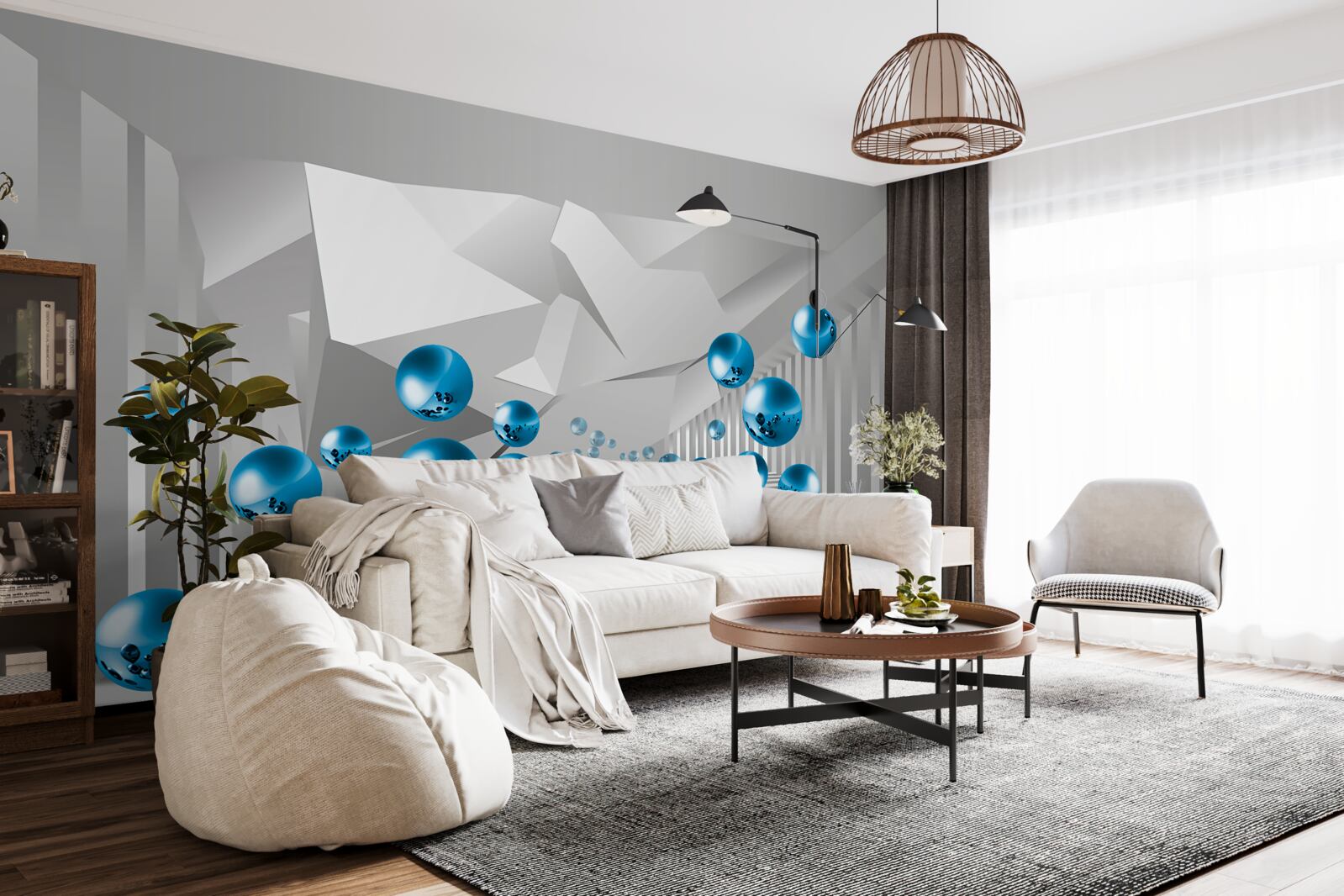 Fototapeta wolumetryczne niebieskie kulki na korytarzu