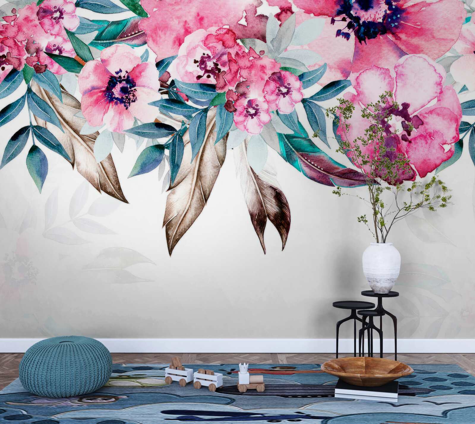 Fototapeta kwiaty pomalowane w odcieniach różu