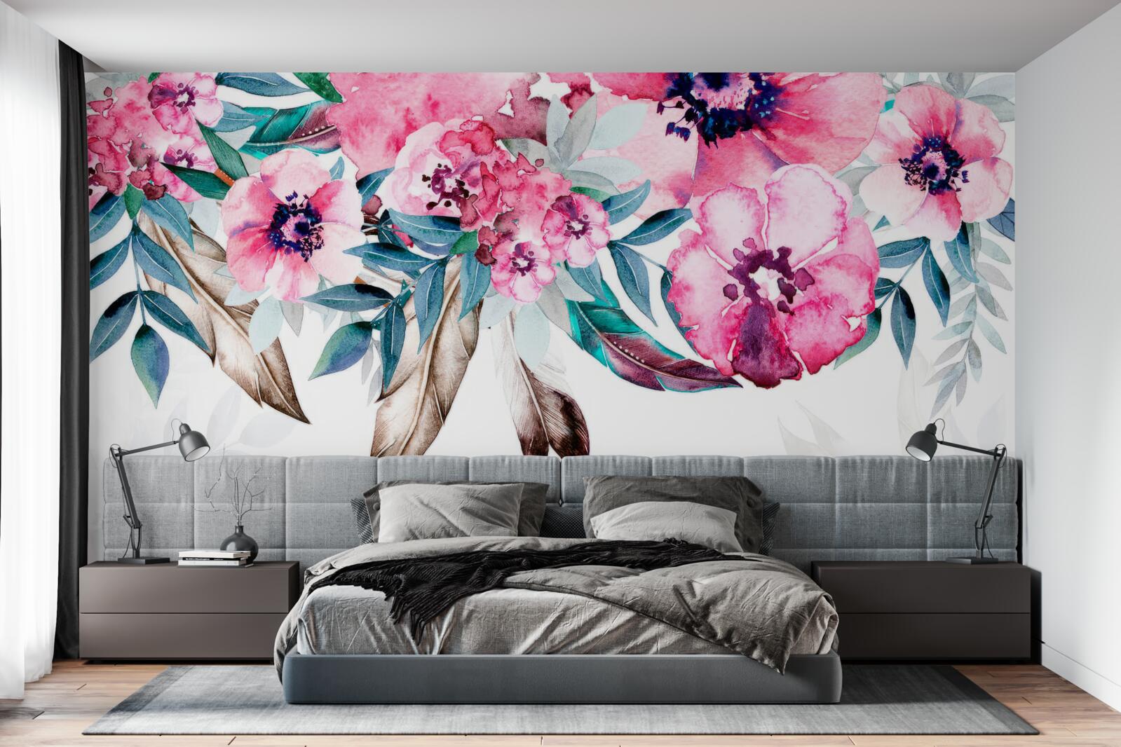 Fototapeta kwiaty pomalowane w odcieniach różu