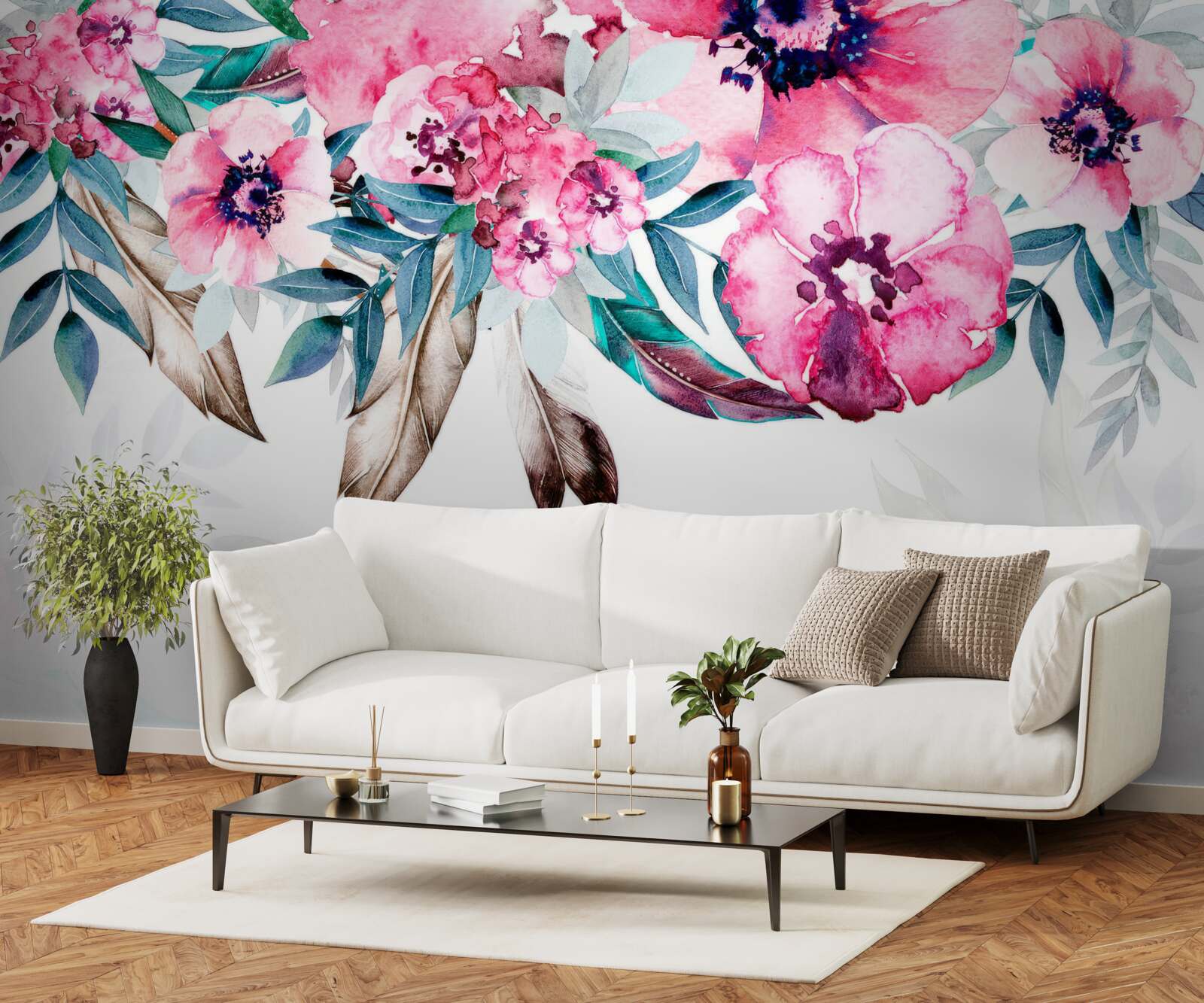 Fototapeta kwiaty pomalowane w odcieniach różu