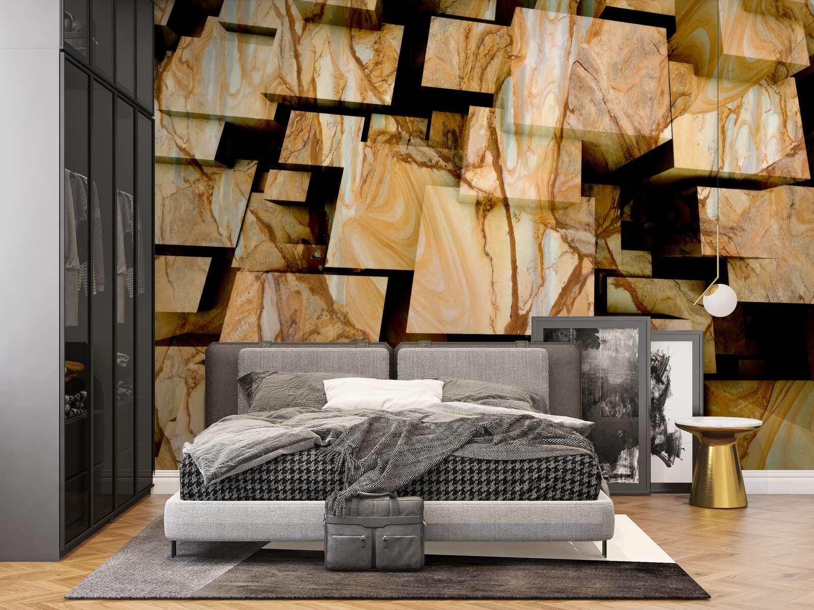 Fototapeta trójwymiarowe brązowe kwadraty