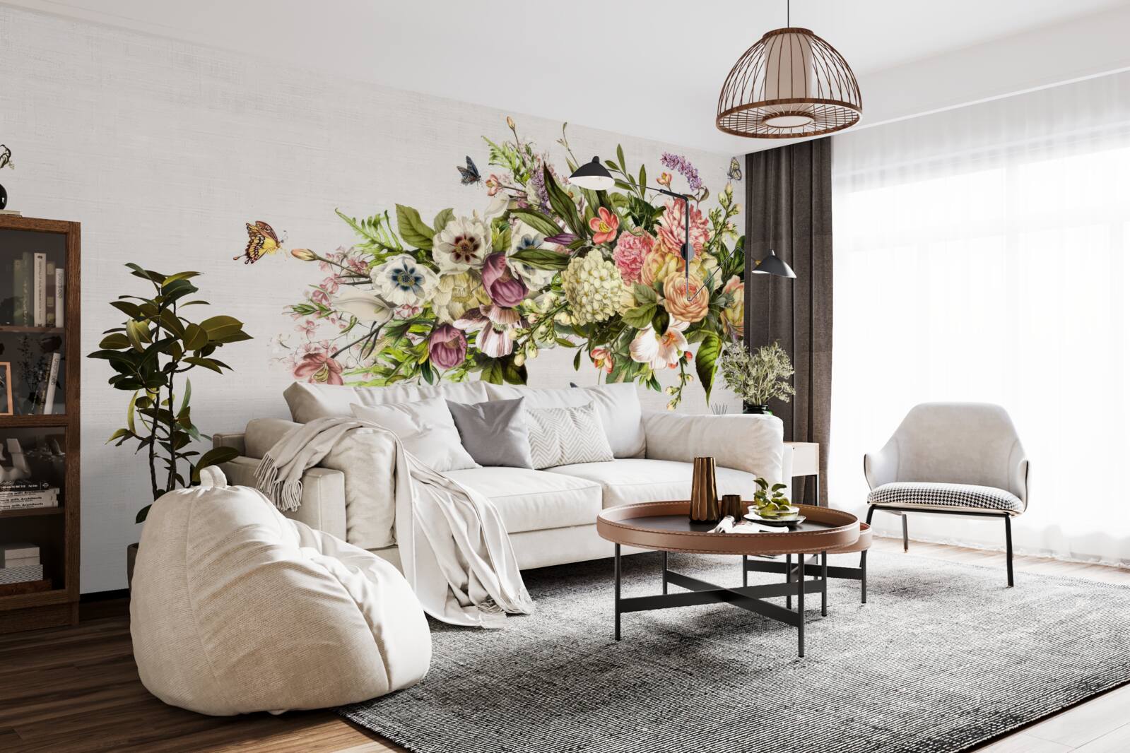 Fototapeta motyle fruwają na pięknych kwiatach