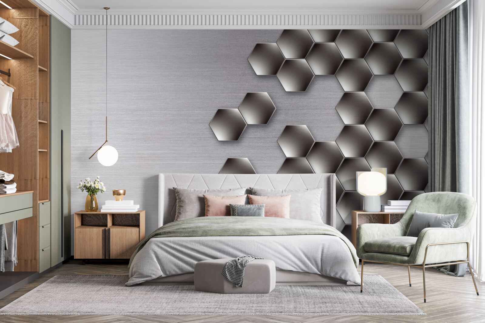 Fototapeta małe czarne sześciokąty