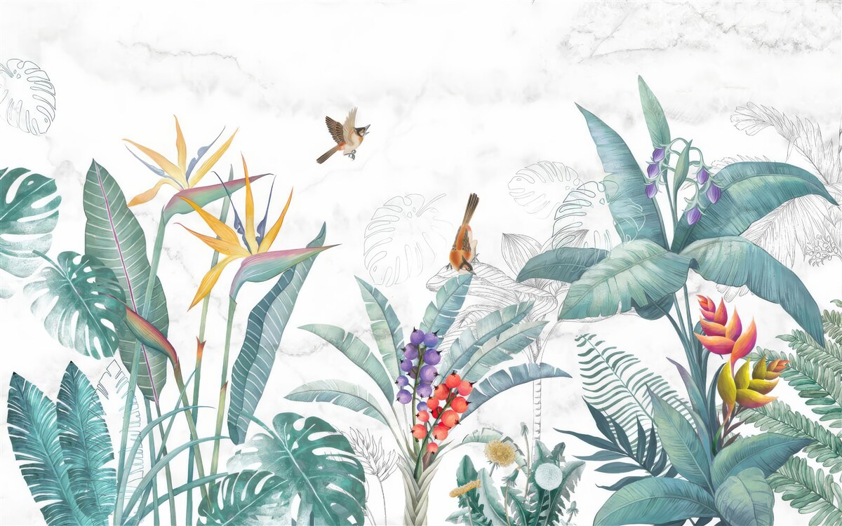 Fototapeta różne liście i ptaki