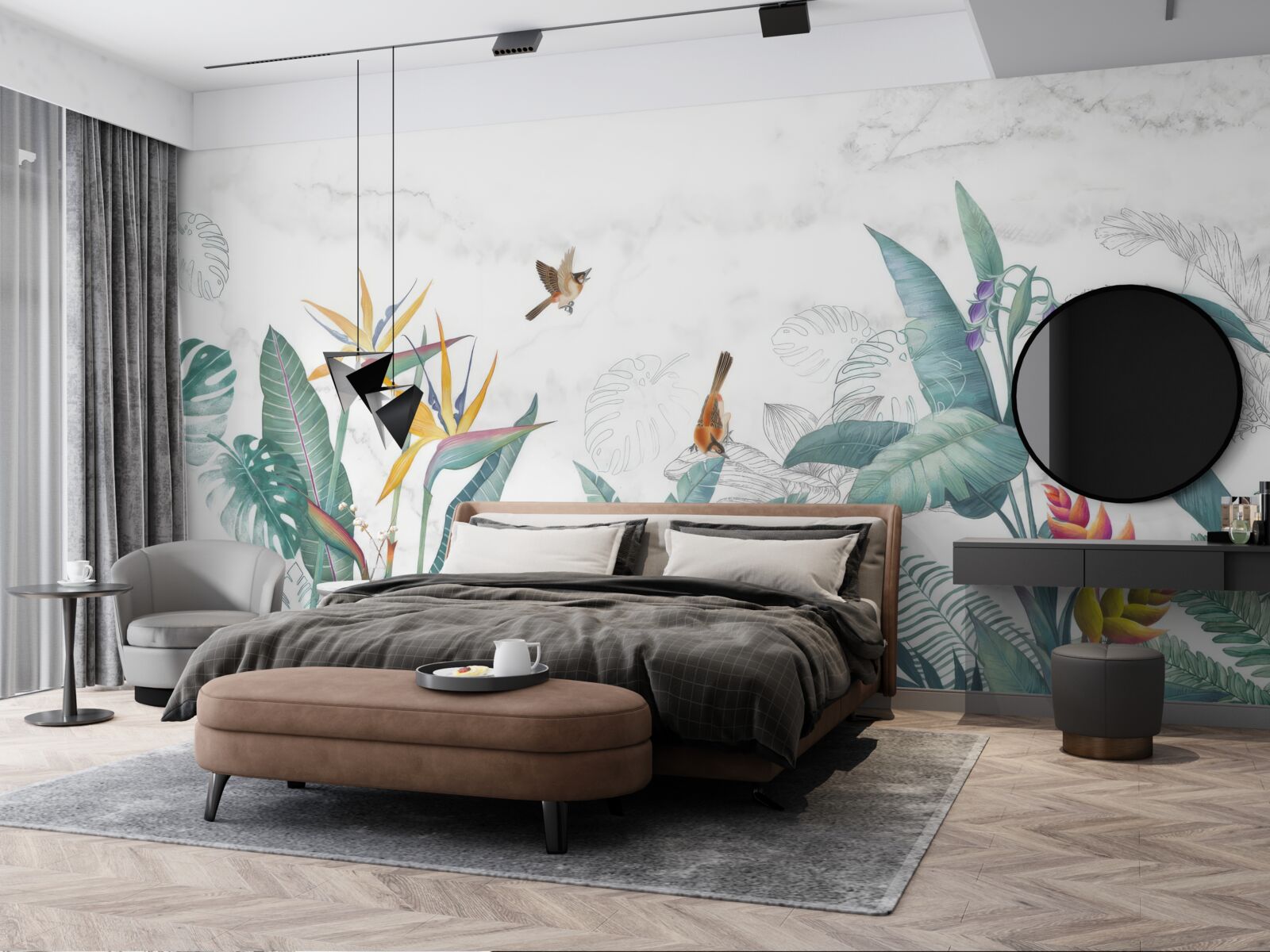 Fototapeta różne liście i ptaki