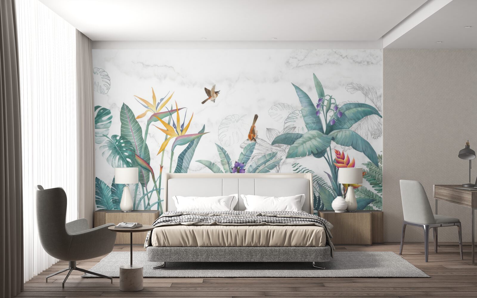 Fototapeta różne liście i ptaki