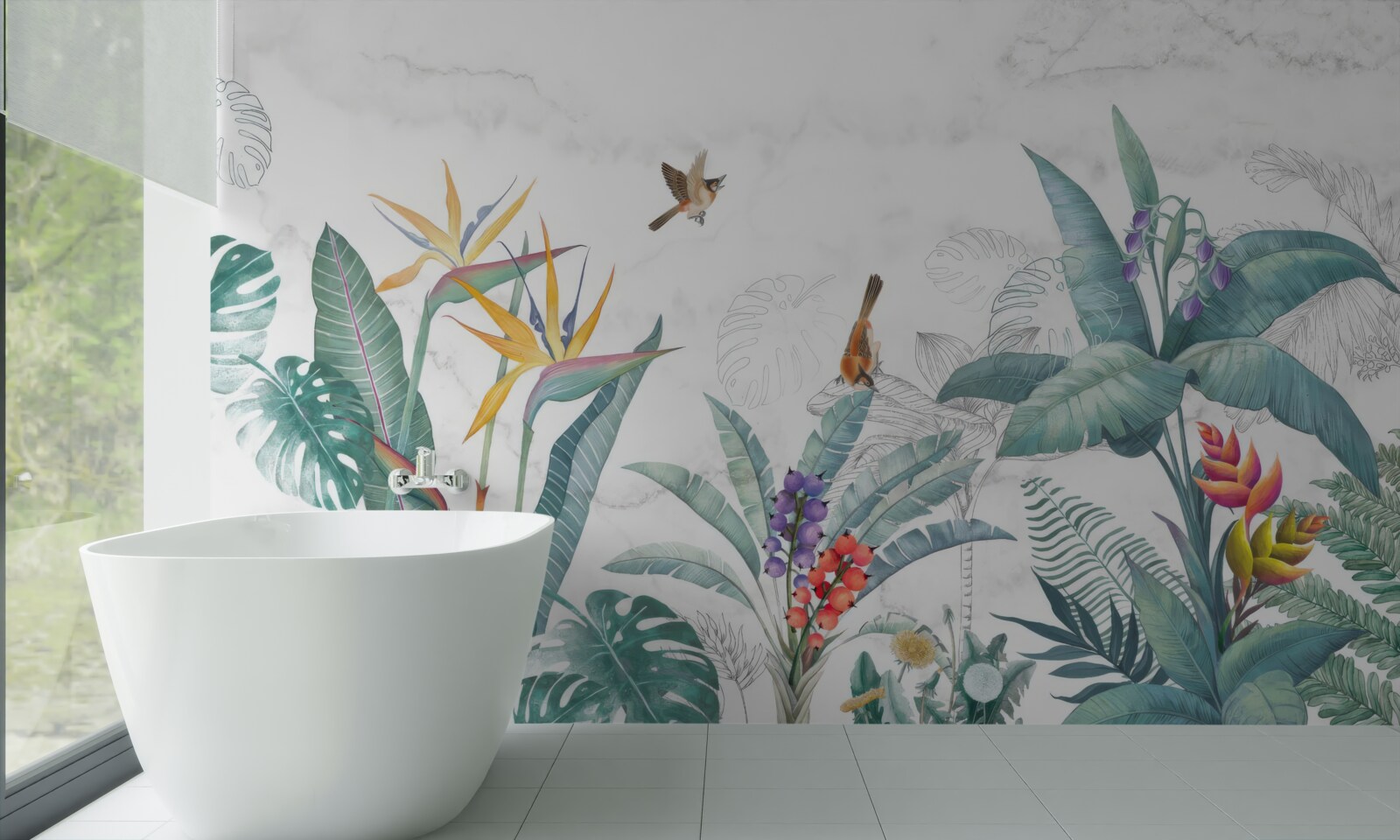 Fototapeta różne liście i ptaki