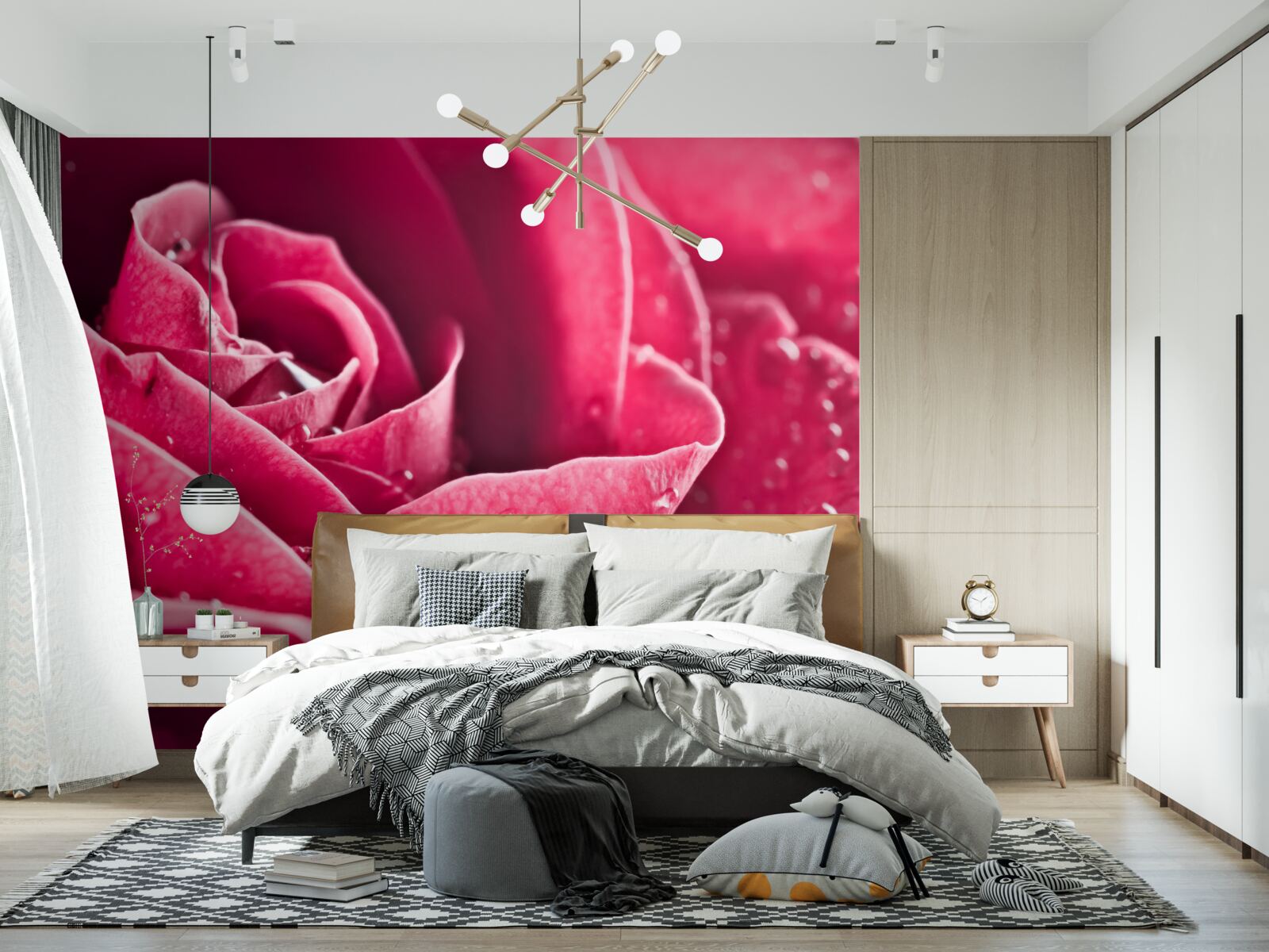 Fototapeta duża róża z kroplami wilgoci