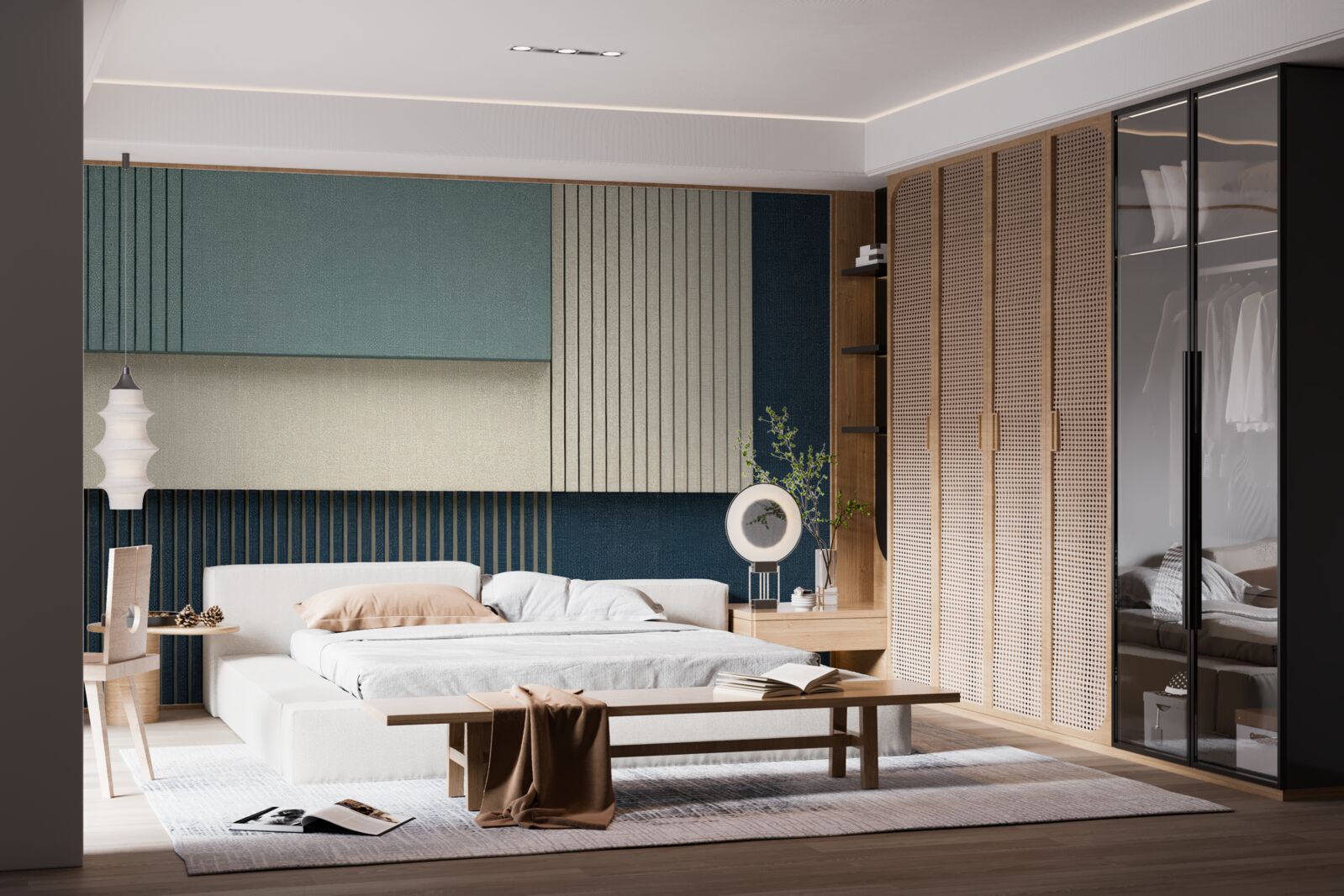 Fototapeta tło w kolorach niebieskim, beżowym i zielonym