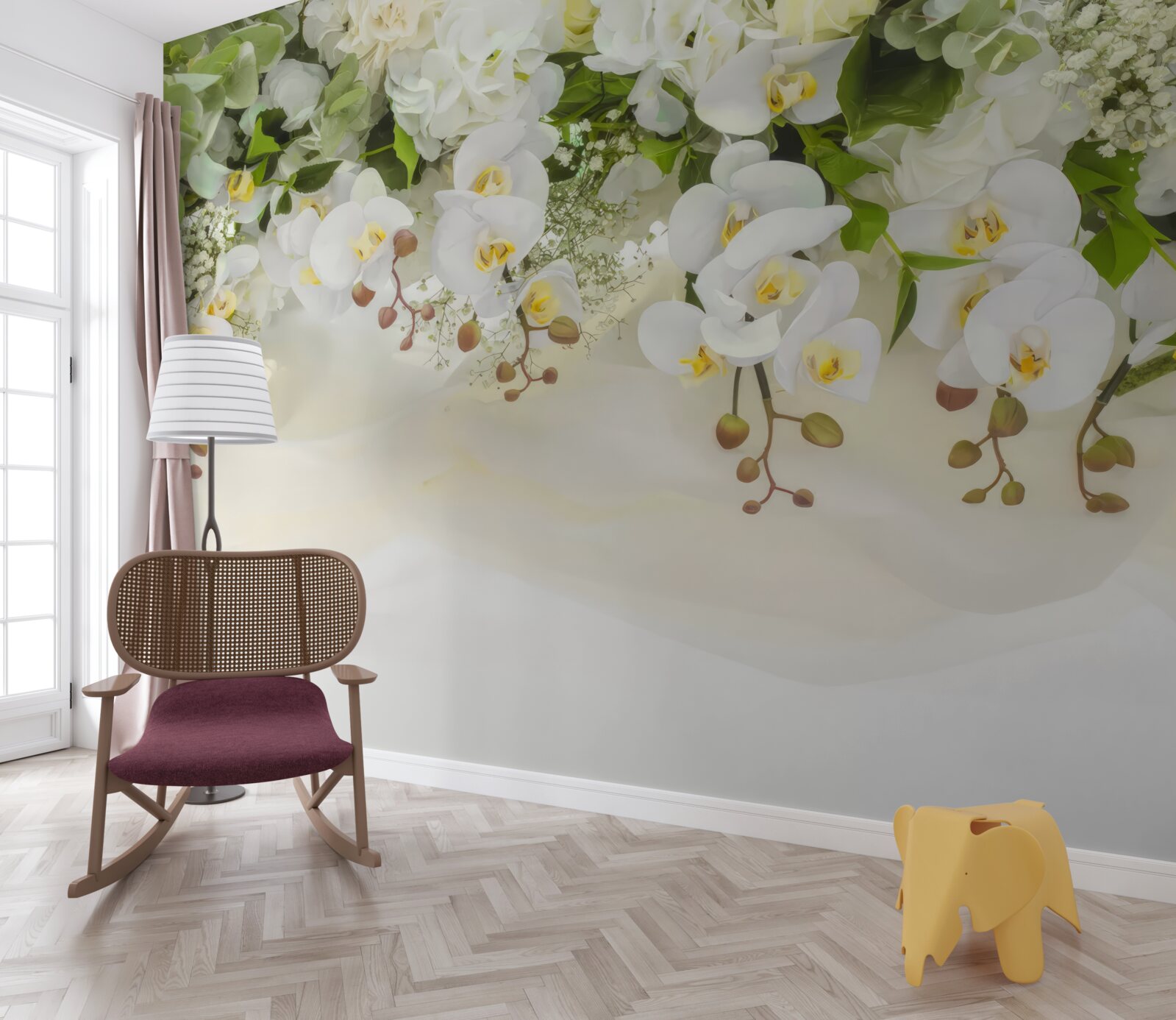 Fototapeta białe orchidee zwisają