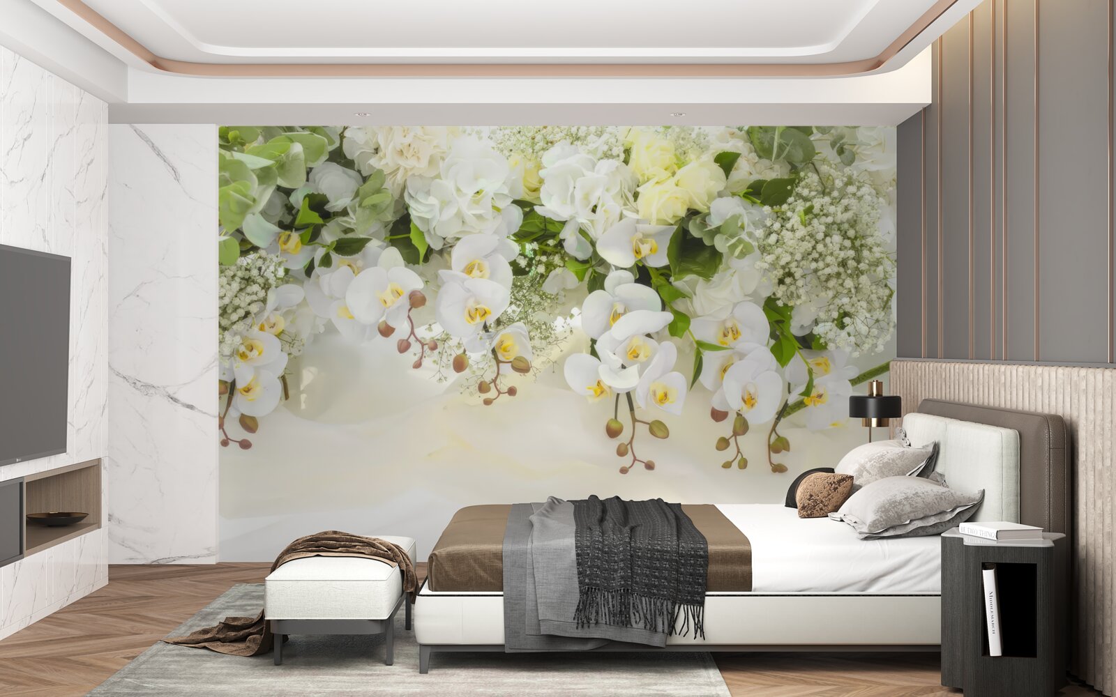 Fototapeta białe orchidee zwisają