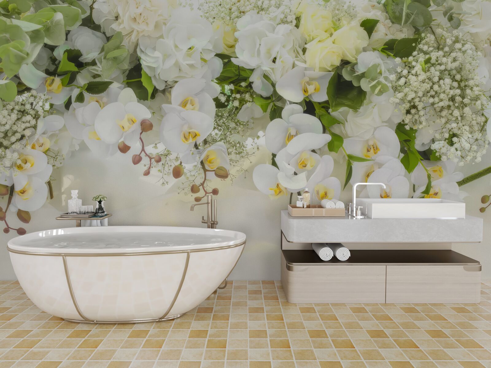 Fototapeta białe orchidee zwisają