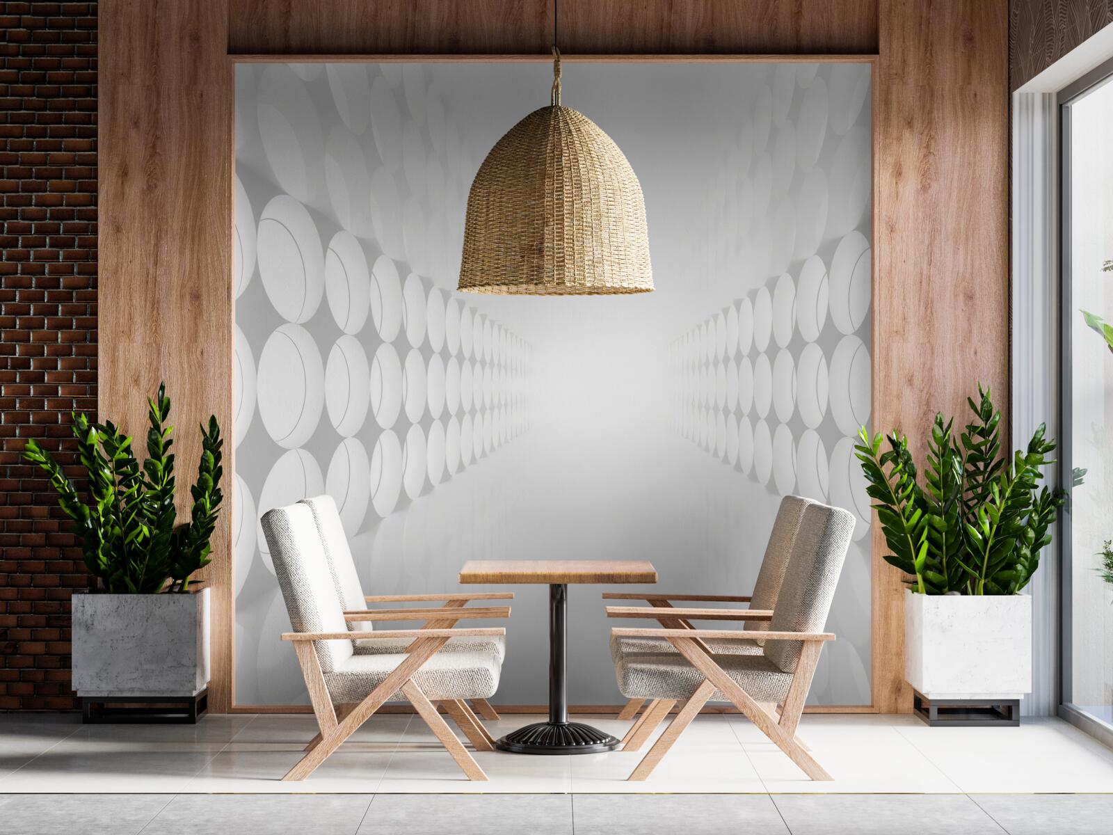 Fototapeta tunel jest biały, a na jego końcu znajduje się oświetlenie