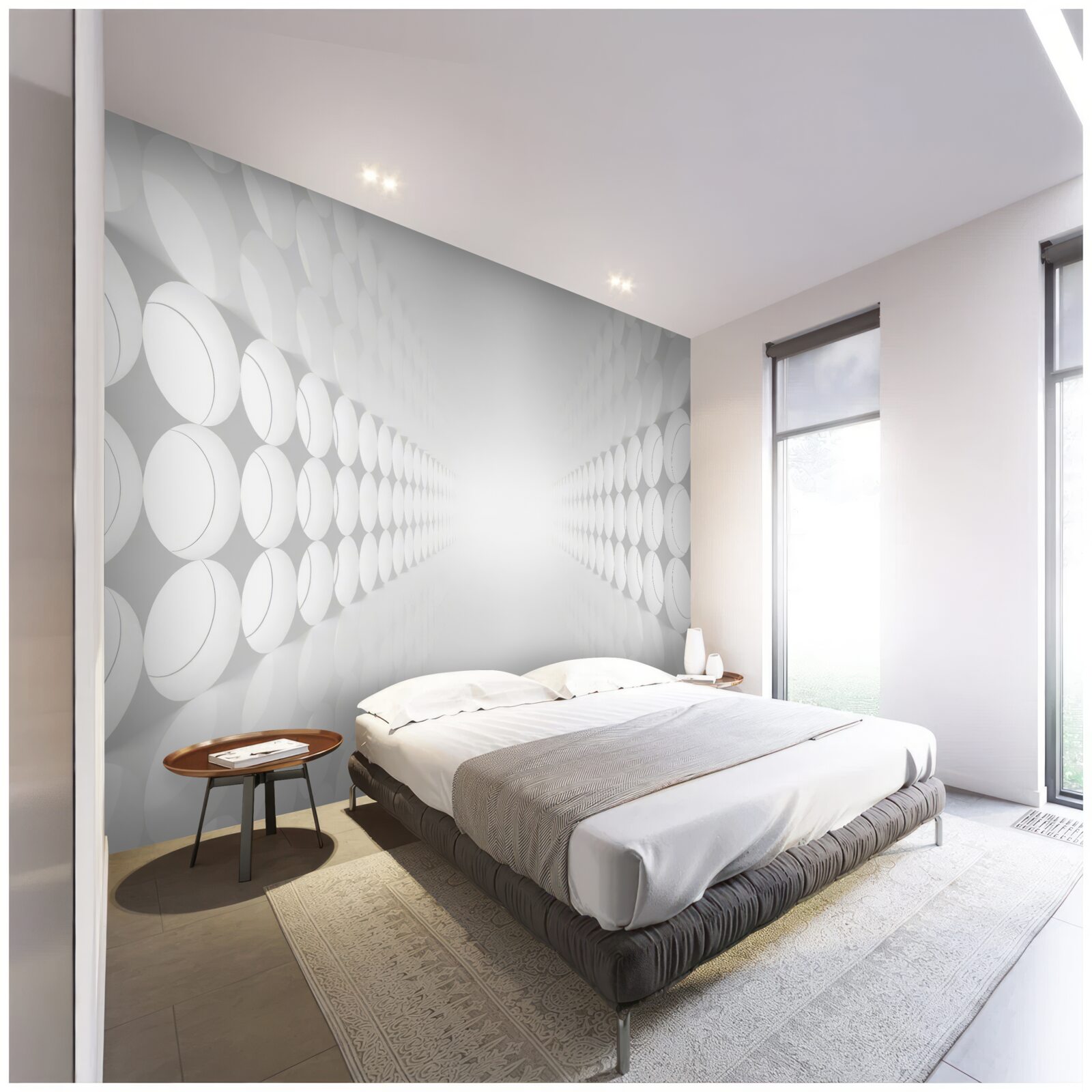 Fototapeta tunel jest biały, a na jego końcu znajduje się oświetlenie