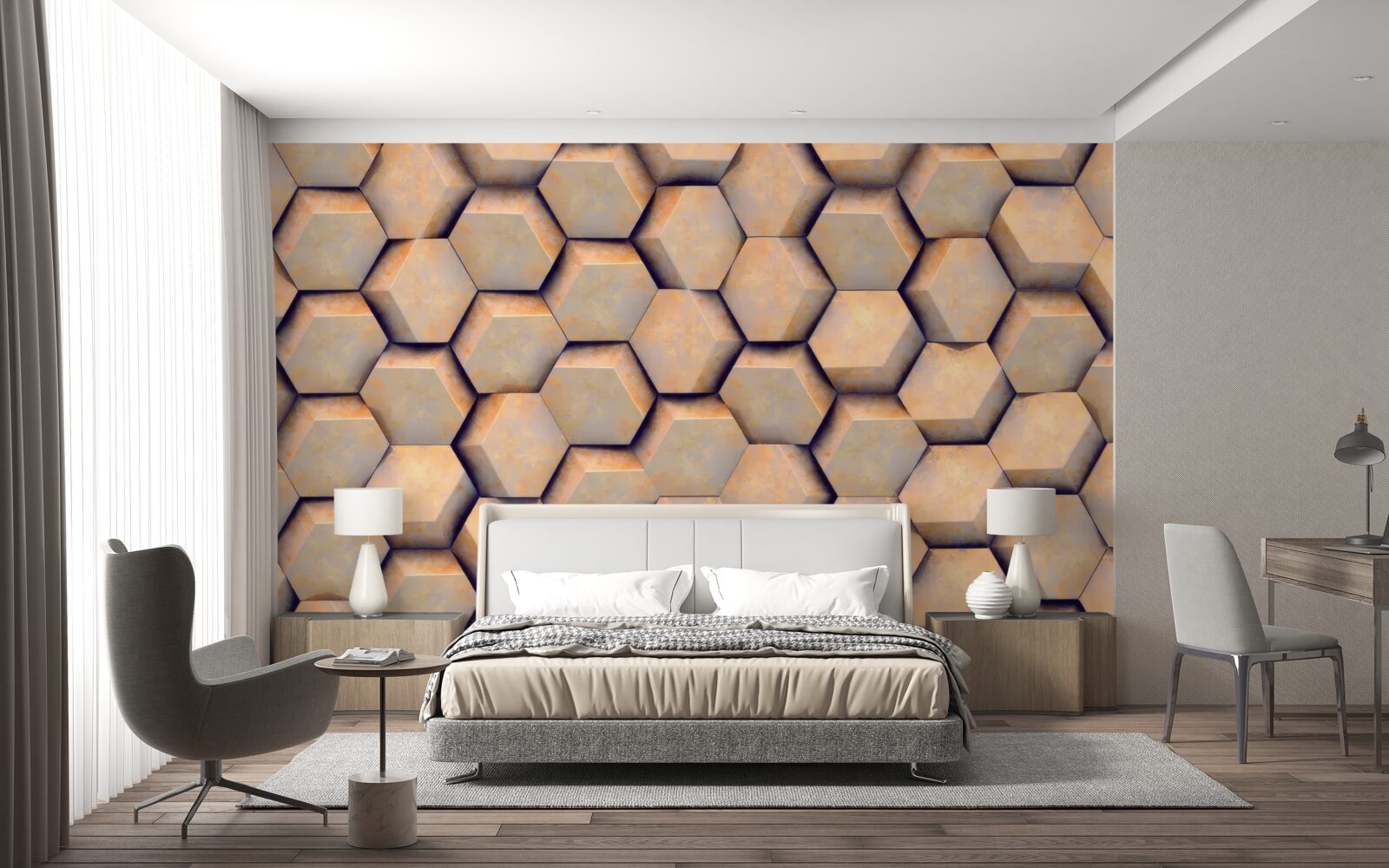 Fototapeta brązowe sześciokąty o trójwymiarowym kształcie