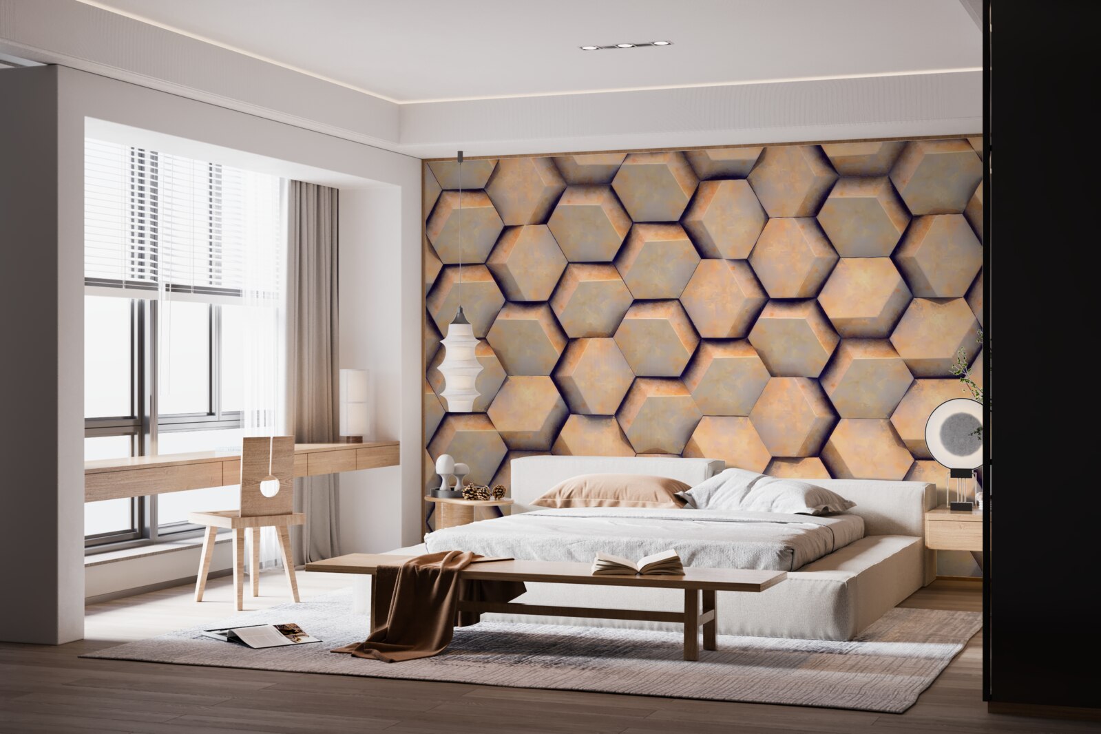 Fototapeta brązowe sześciokąty o trójwymiarowym kształcie