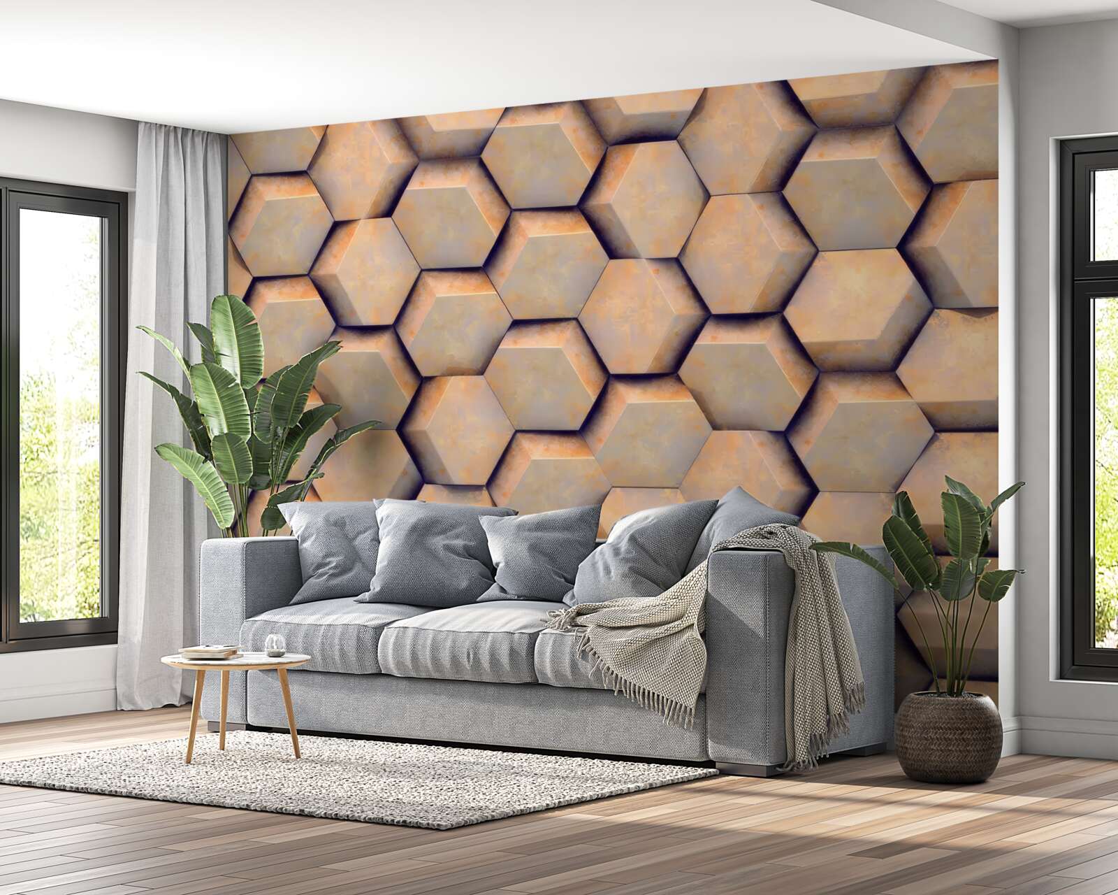 Fototapeta brązowe sześciokąty o trójwymiarowym kształcie