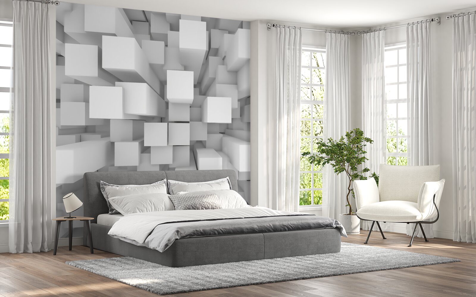 Fototapeta trójwymiarowe białe równoległościany