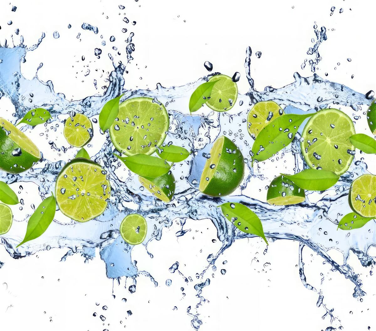 Fototapeta limonki pokrojone w plasterki i umieszczone w wodzie