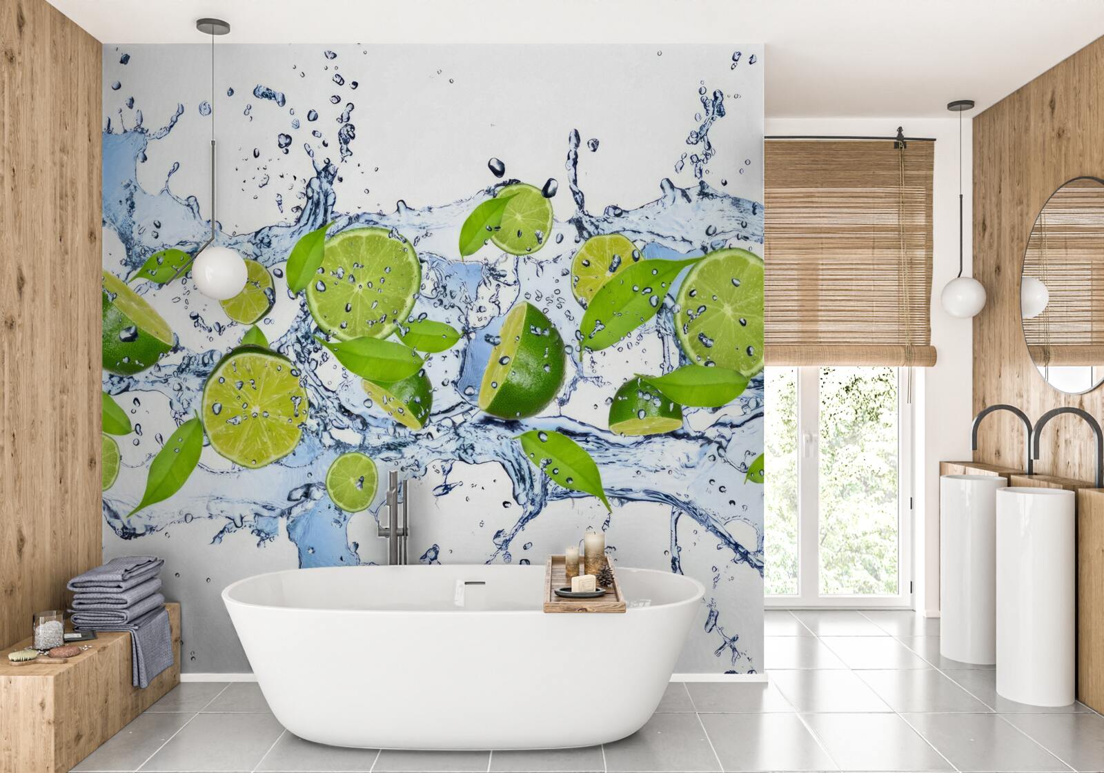 Fototapeta limonki pokrojone w plasterki i umieszczone w wodzie