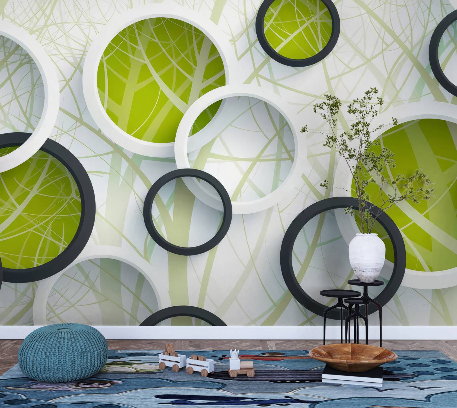 Fototapeta tło składające się z obszernych czarno-białych kółek