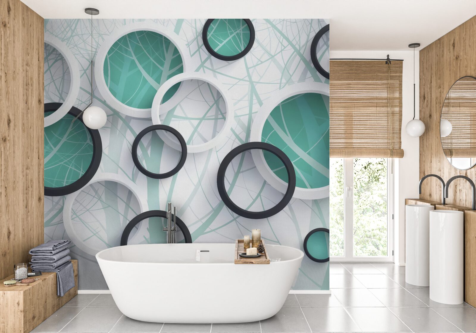 Fototapeta koła wolumetryczne w kolorach czarno-białych