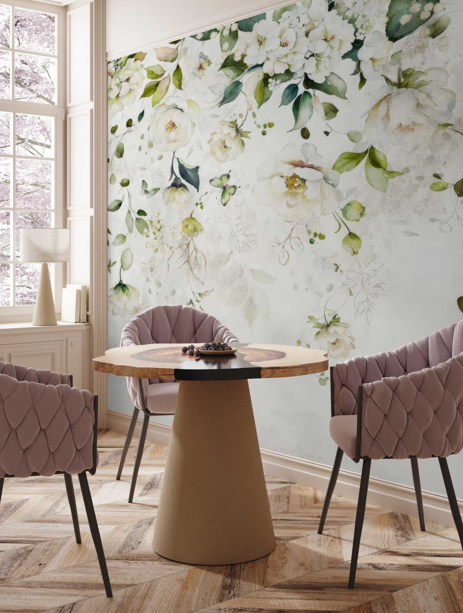 Fototapeta gałęzie ozdobione białymi kwiatami zwisają