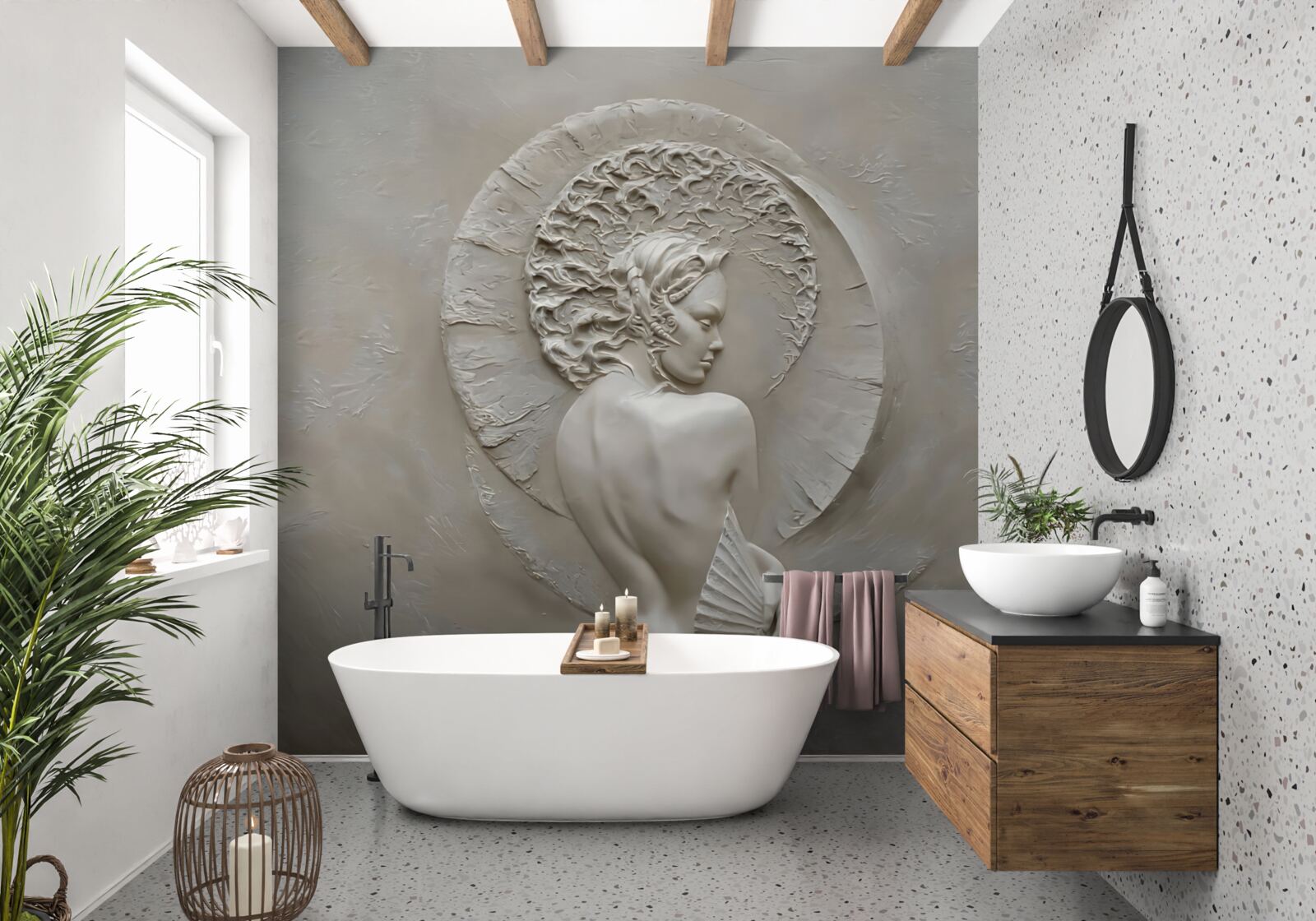 Fototapeta dziewczyna chowa twarz za wachlarzem