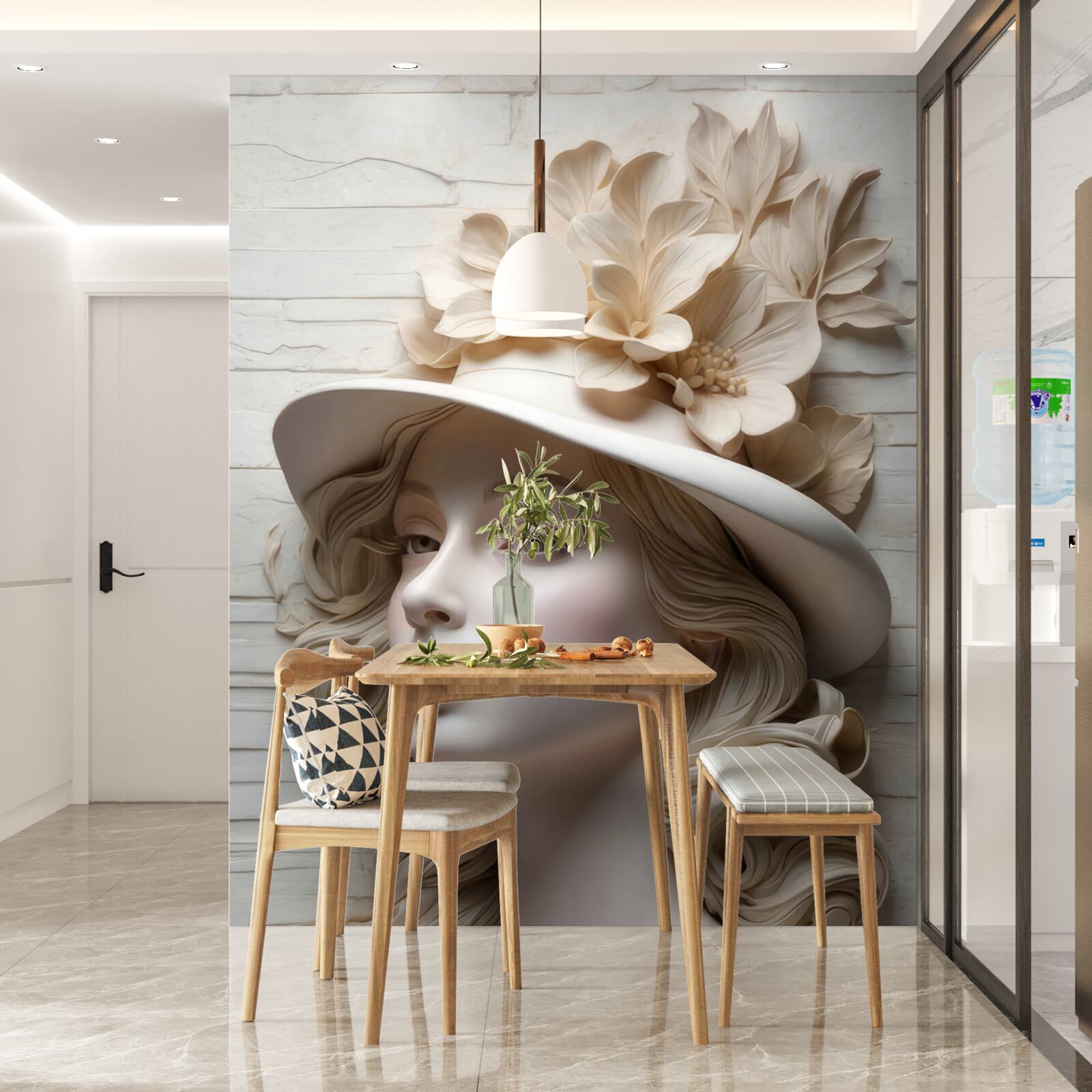 Fototapeta atrakcyjna dama w kapeluszu ozdobionym kwiatami