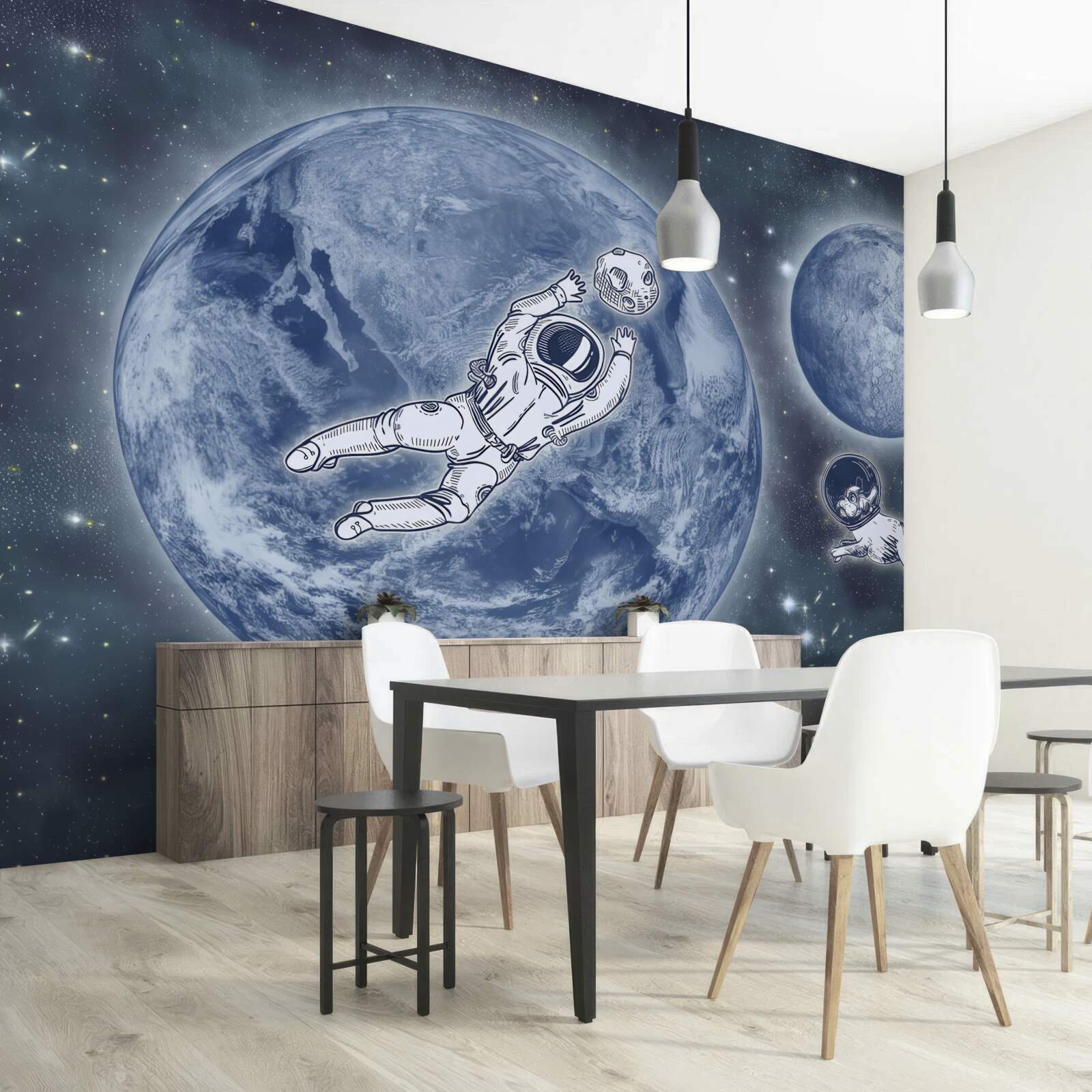 Fototapeta astronauta i pies polecieli w kosmos