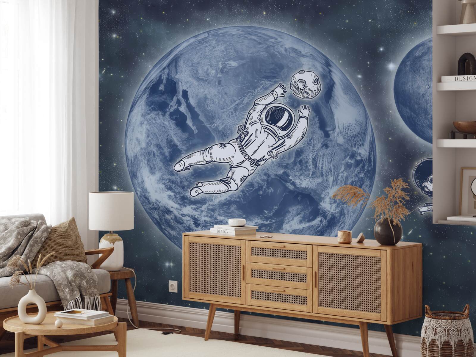 Fototapeta astronauta i pies polecieli w kosmos