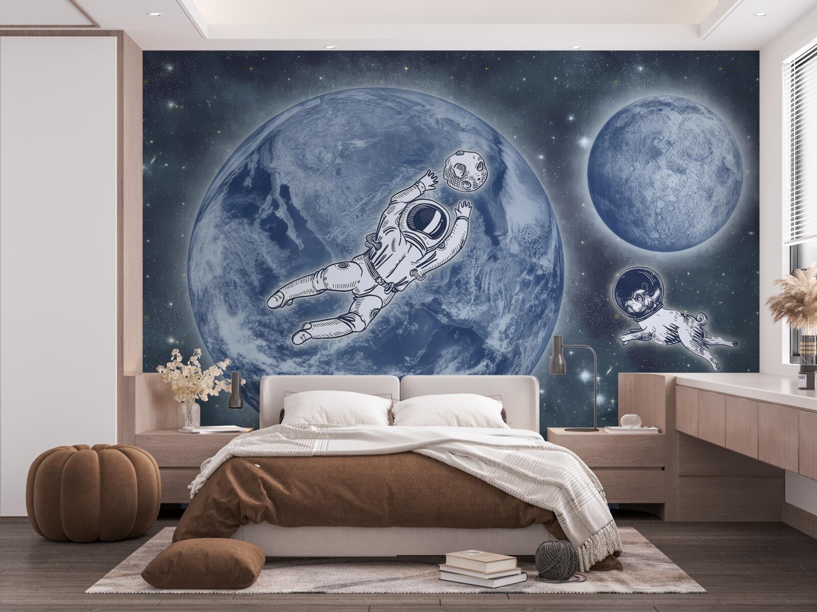 Fototapeta astronauta i pies polecieli w kosmos