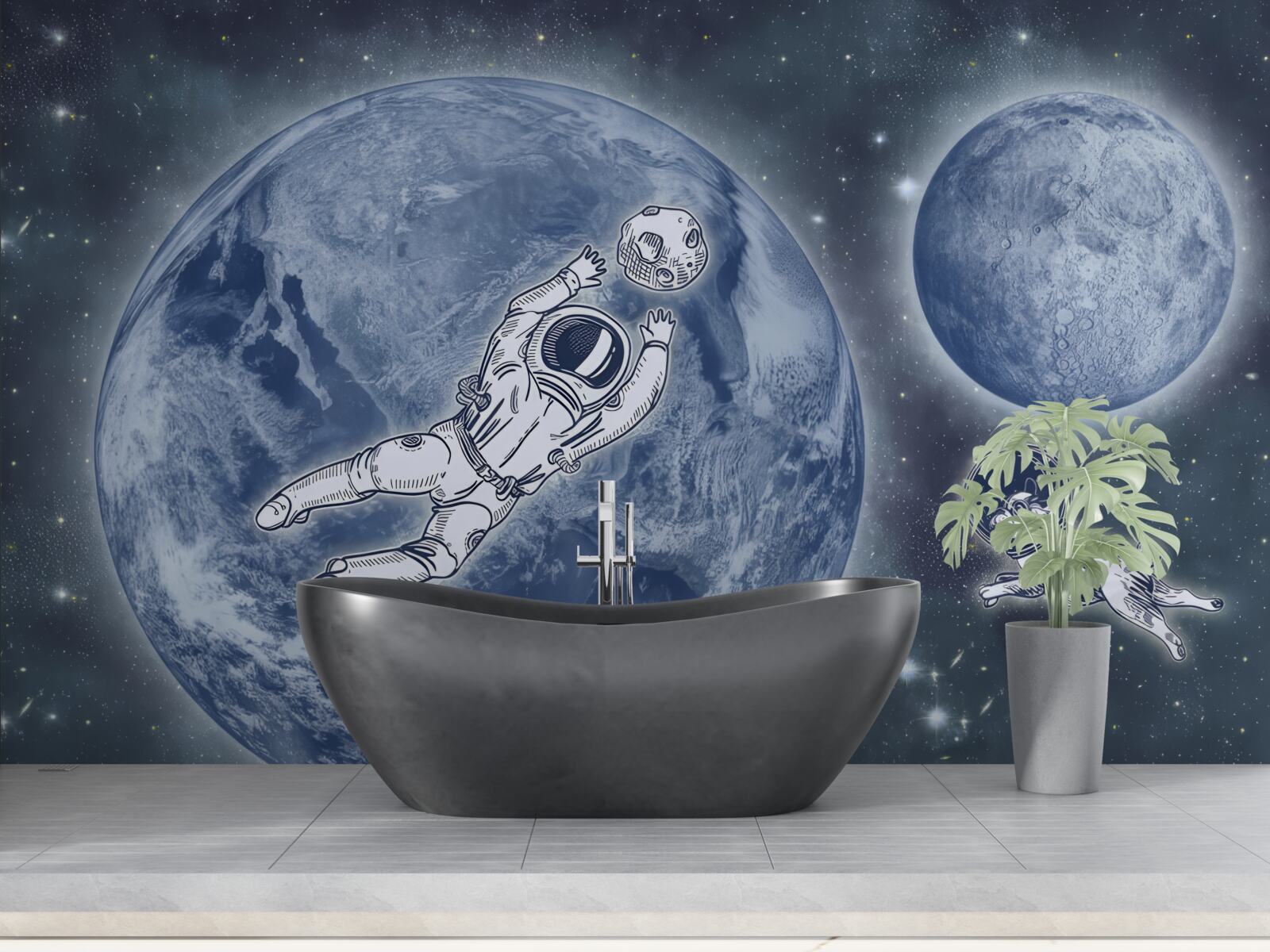 Fototapeta astronauta i pies polecieli w kosmos