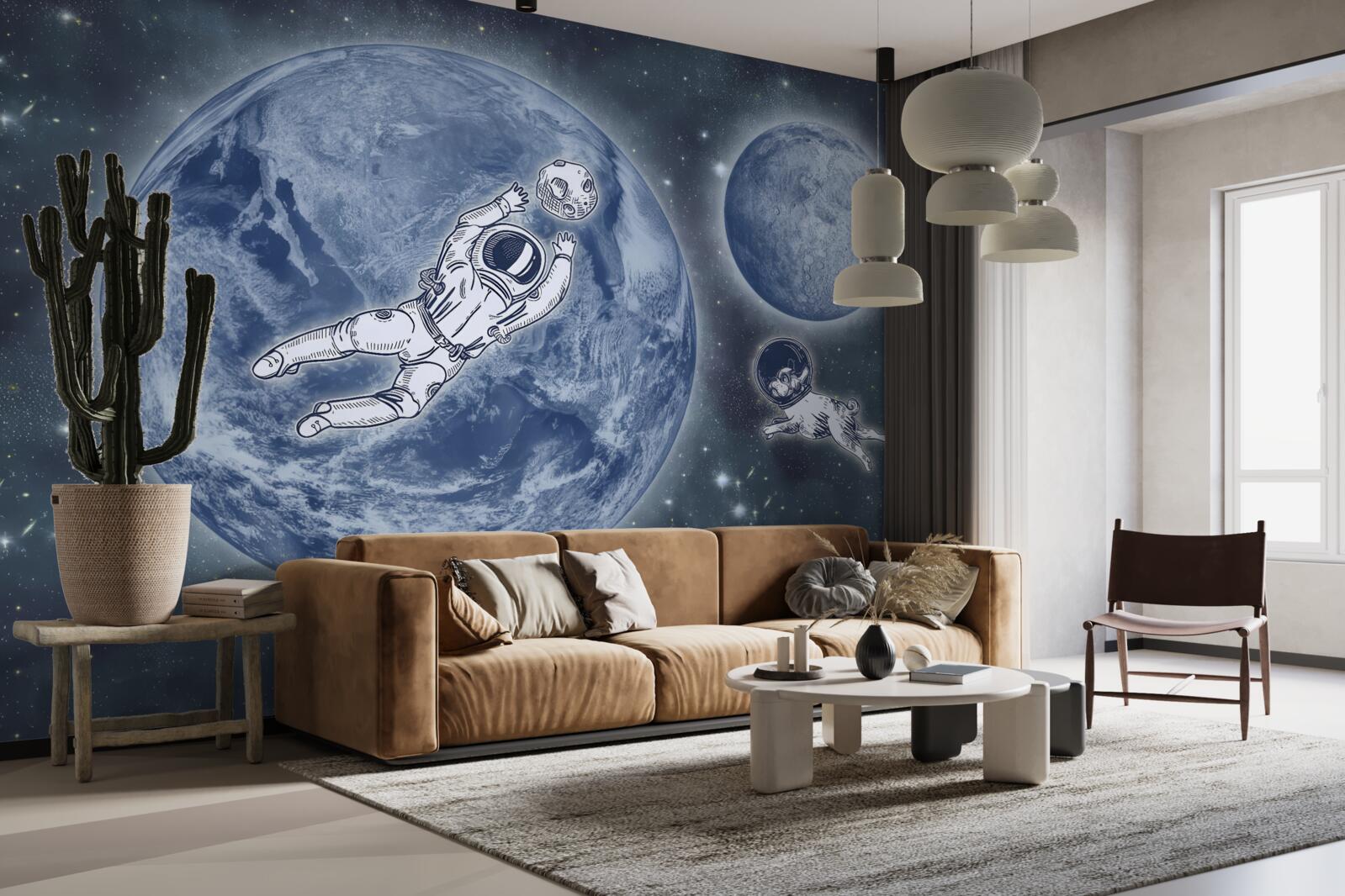 Fototapeta astronauta i pies polecieli w kosmos