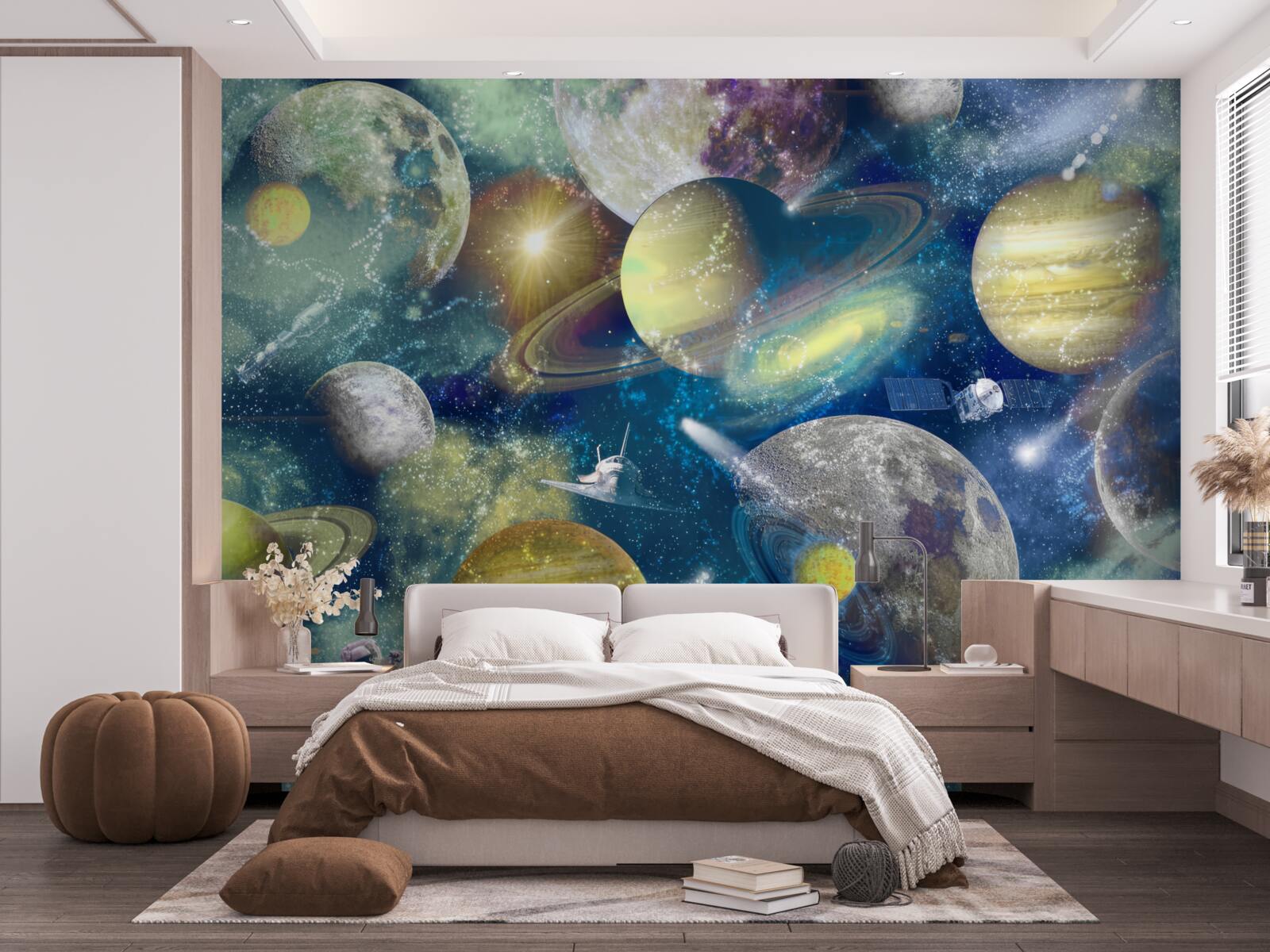 Fototapeta astronauta na tle różnych planet w kosmosie