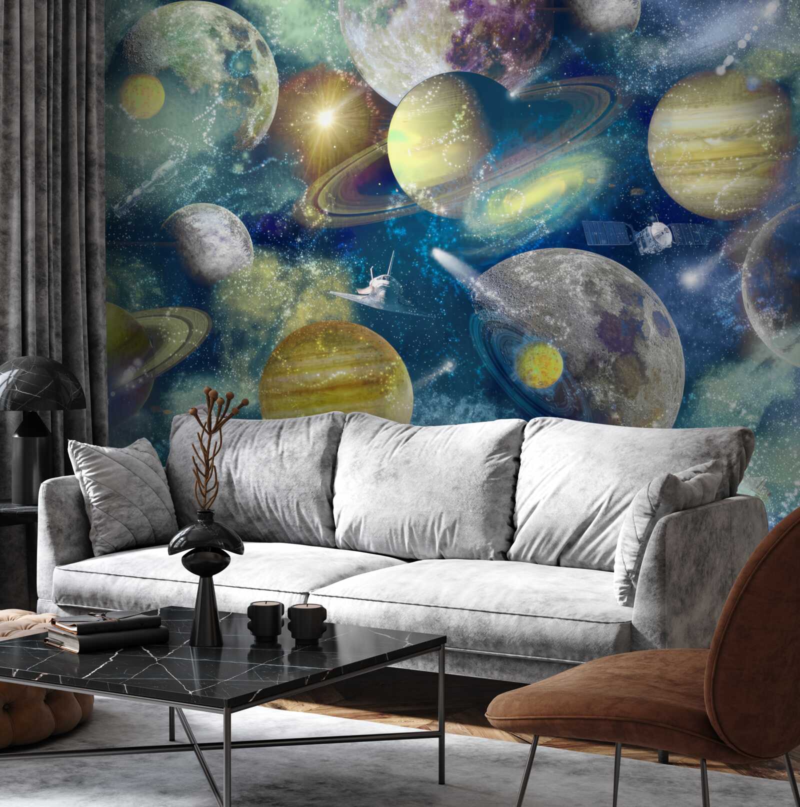 Fototapeta astronauta na tle różnych planet w kosmosie