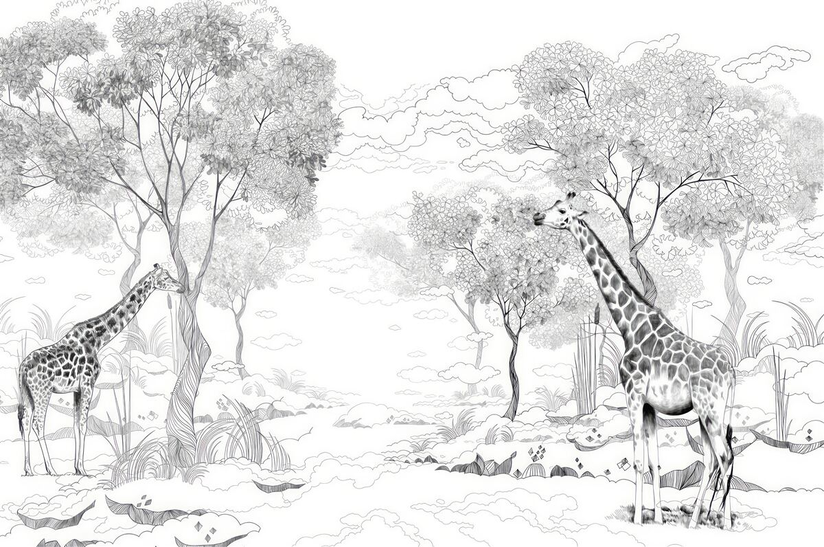 Fototapeta dwie żyrafy stoją w pobliżu drzew