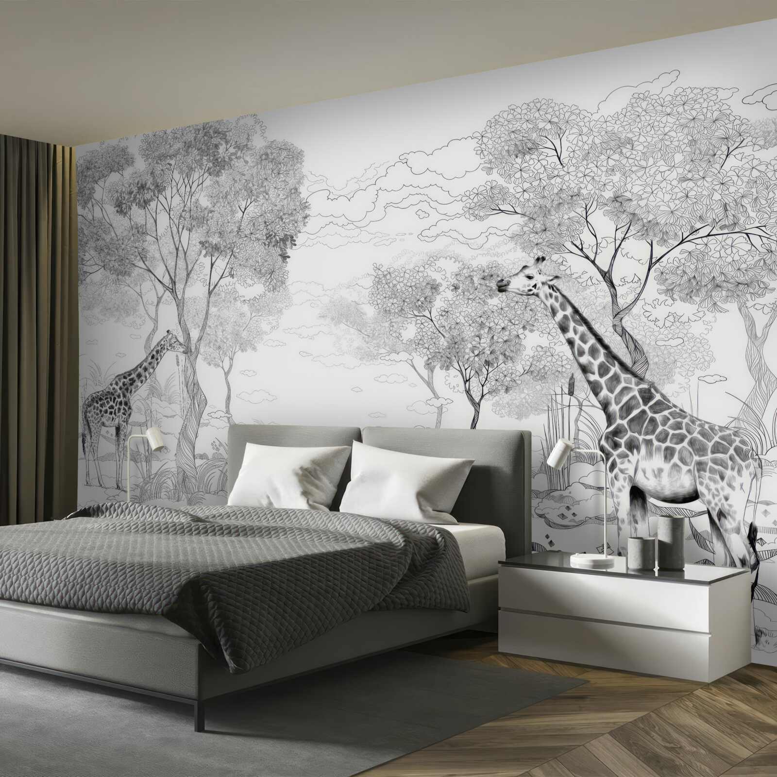 Fototapeta dwie żyrafy stoją w pobliżu drzew