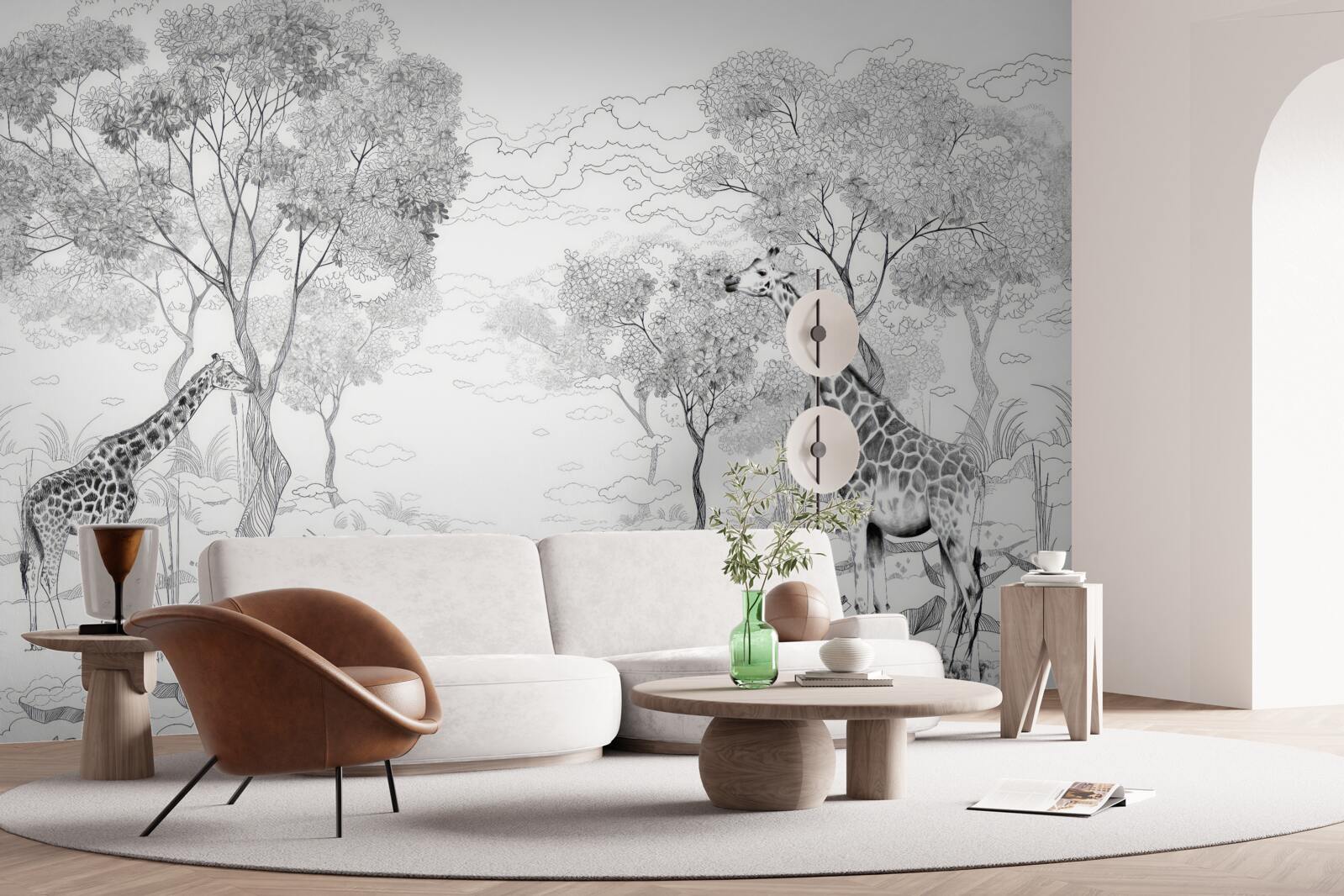 Fototapeta dwie żyrafy stoją w pobliżu drzew