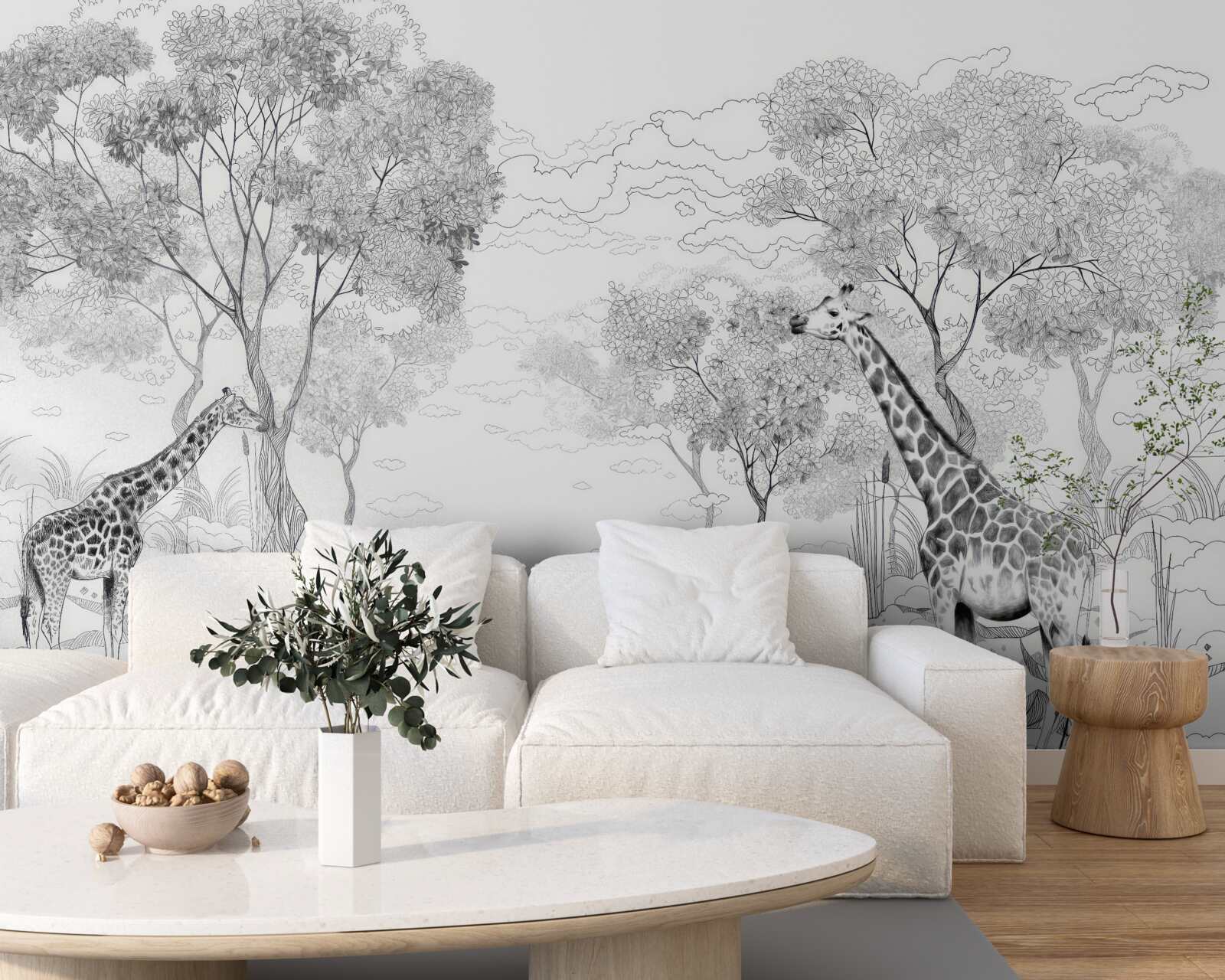 Fototapeta dwie żyrafy stoją w pobliżu drzew