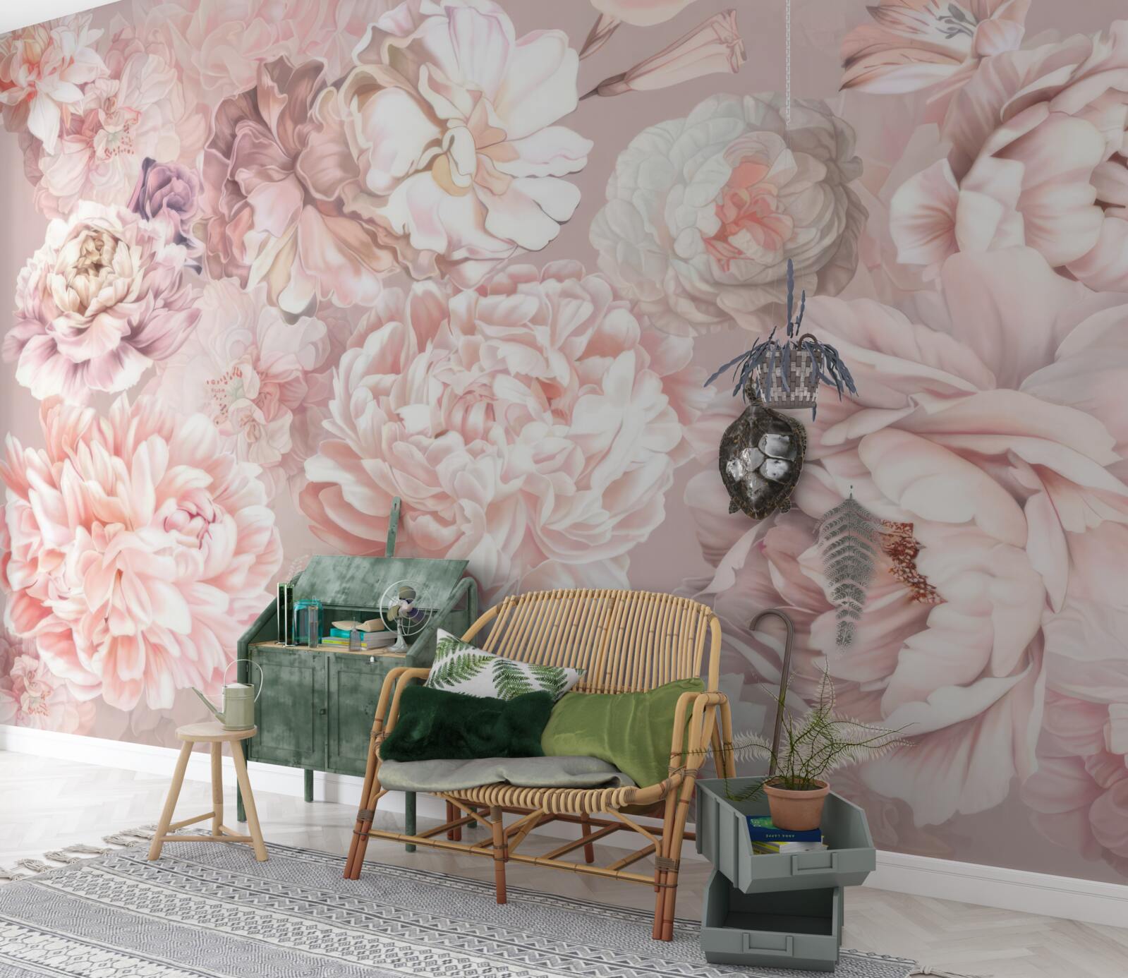 Fototapeta duże kwiaty w pastelowych kolorach