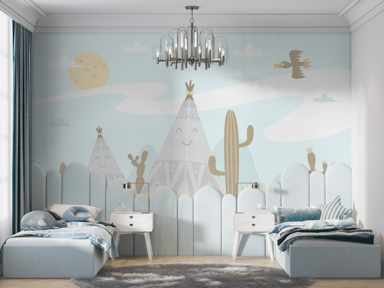 Fototapeta namioty wśród kaktusów na pustyni