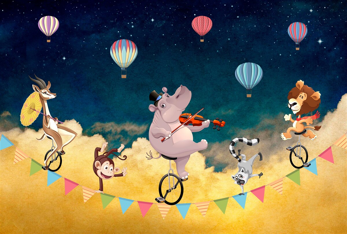 Fototapeta akrobaci na linie przy akompaniamencie muzyki