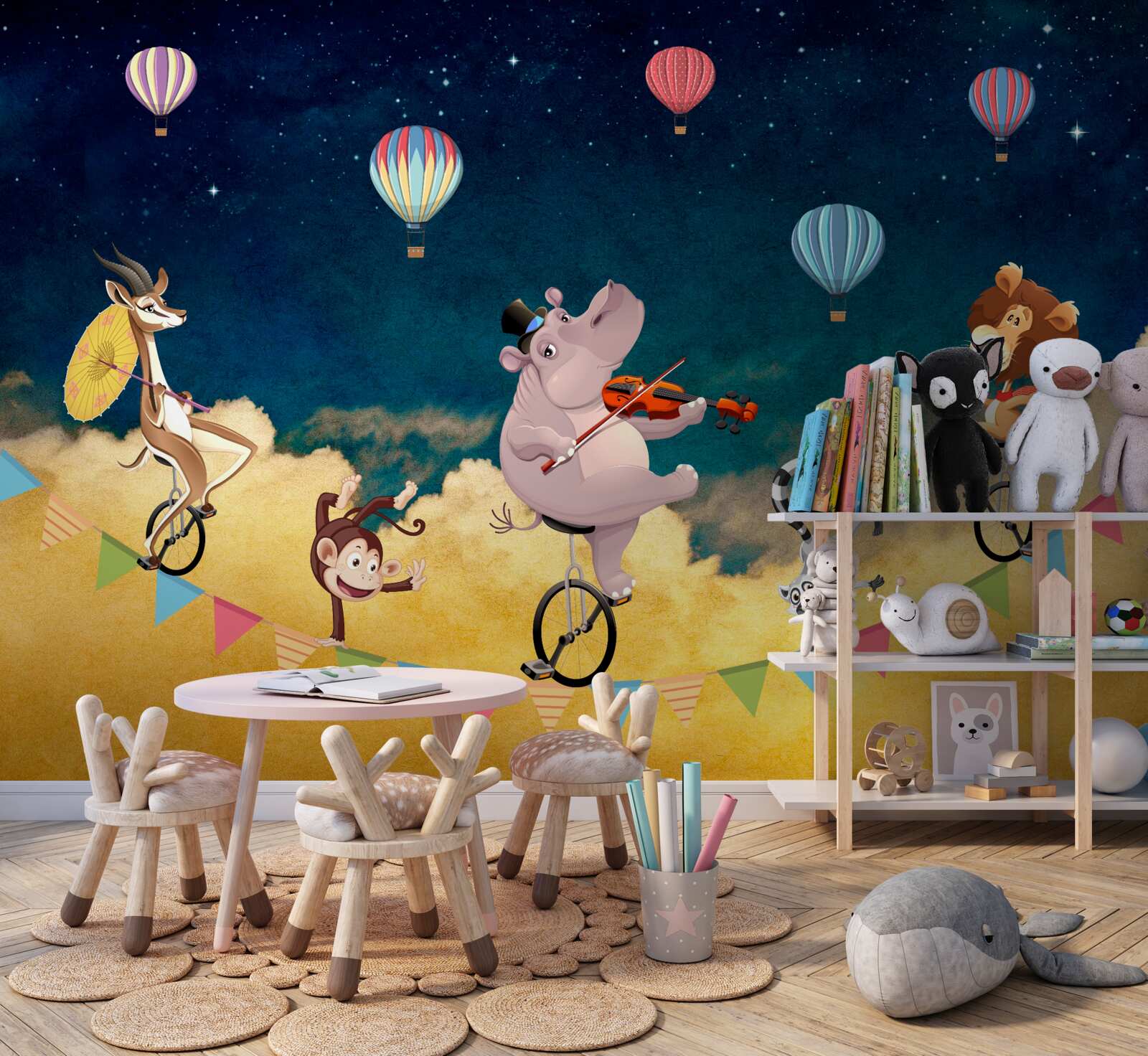 Fototapeta akrobaci na linie przy akompaniamencie muzyki